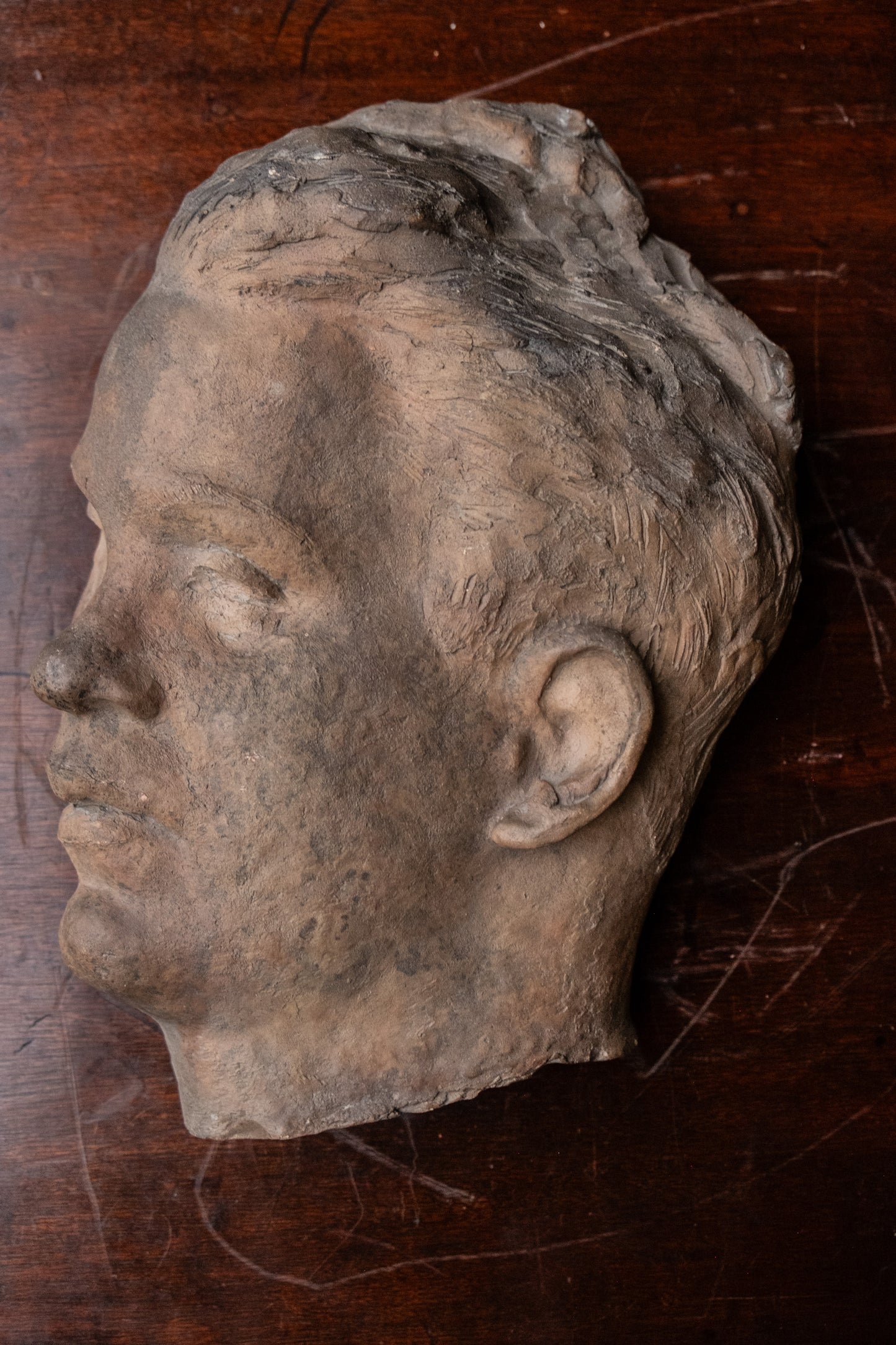 Asymmetrical head of man, terracotta sculpture, 1930s-40s, Giorgio Rossi (1894-1981). Tuscan Sculptor.