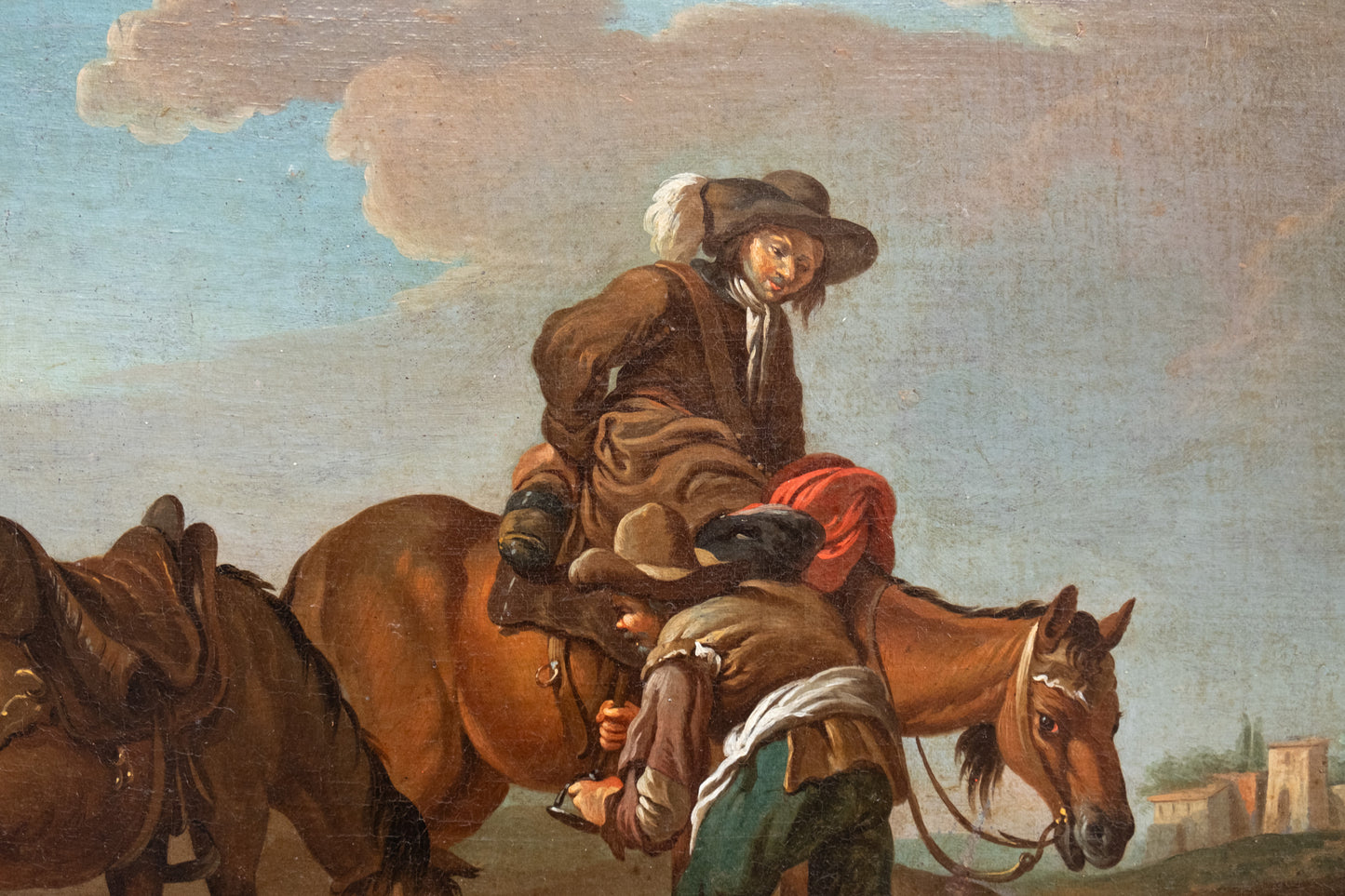 Paolo Monaldi. 2 paintings. "A stopover in the countryside" and "A game of cards". Circa 1740