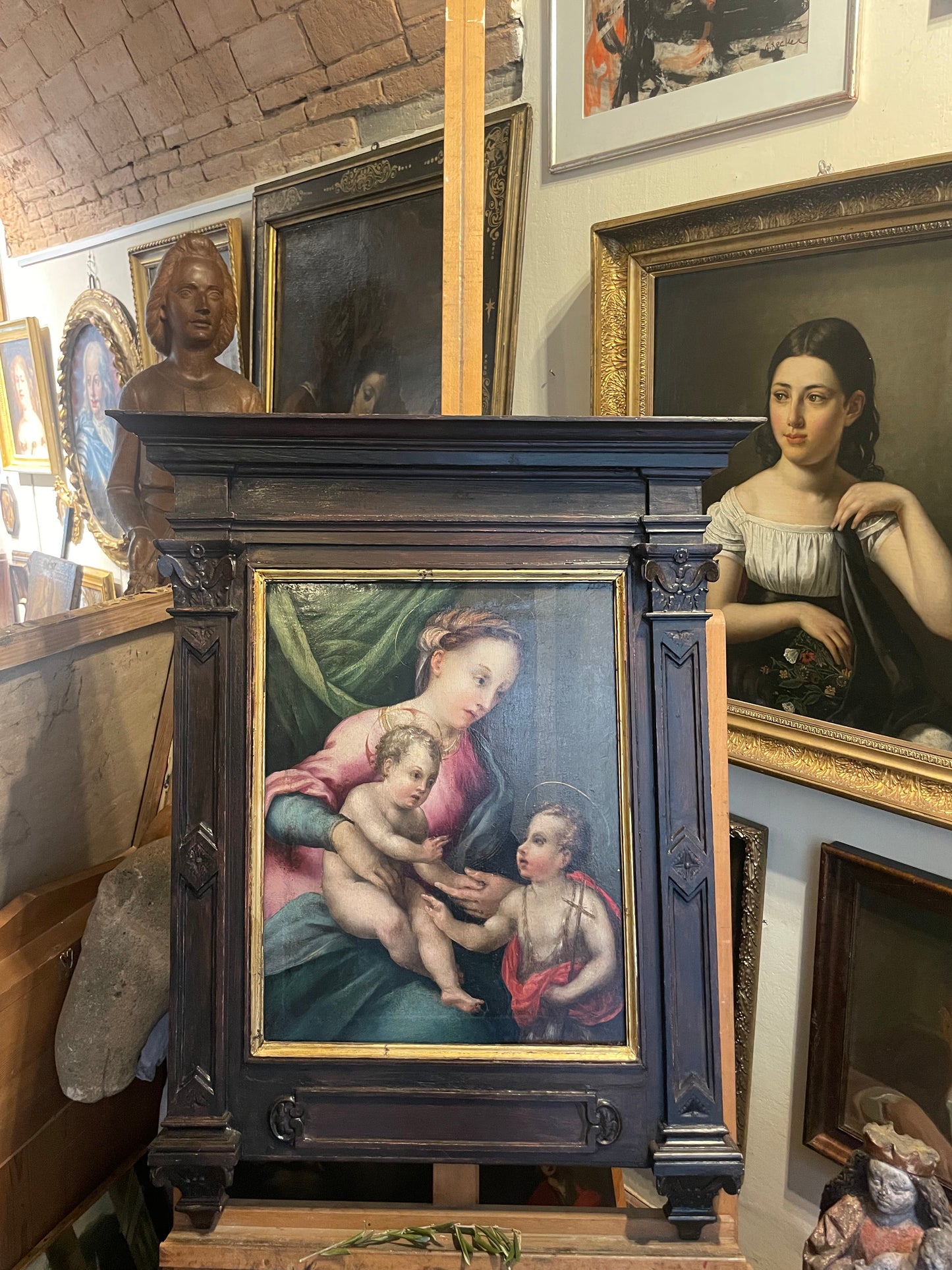 XVI century Tuscan School Madonna and Child with Saint John the Baptist. Maestro di Volterra.