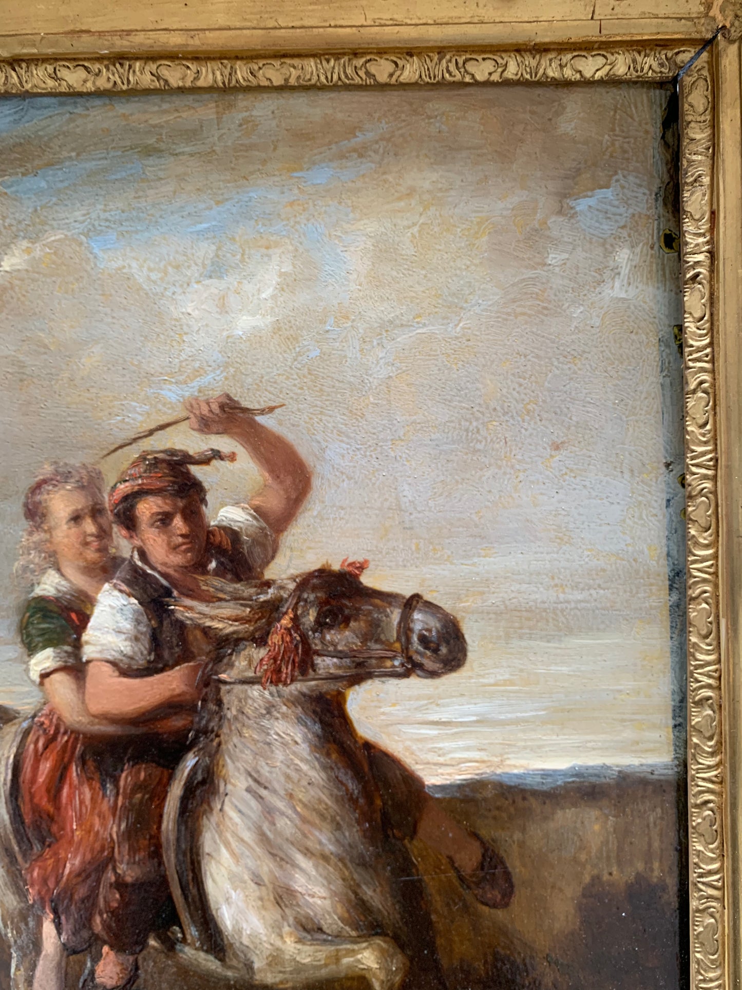 The Runaways, or Swiss boy on Donkey. Attributed to Joseph Hornung. Mid XIX century.