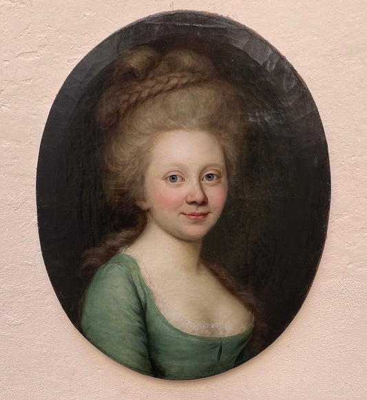 Darbes, Joseph Friedrich August. Oval Portrait of Woman in a Green dress. Signed and dated 1781. Rossika