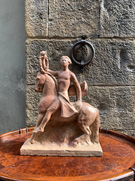 Italic Hero on Horseback, Terracotta sculpture, Giorgio Rossi (1894–1981)