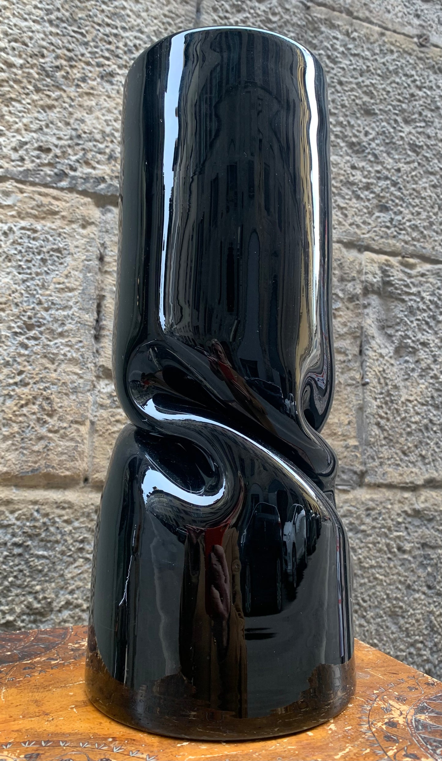 Murano black glass vase. Circa 1980. Venice