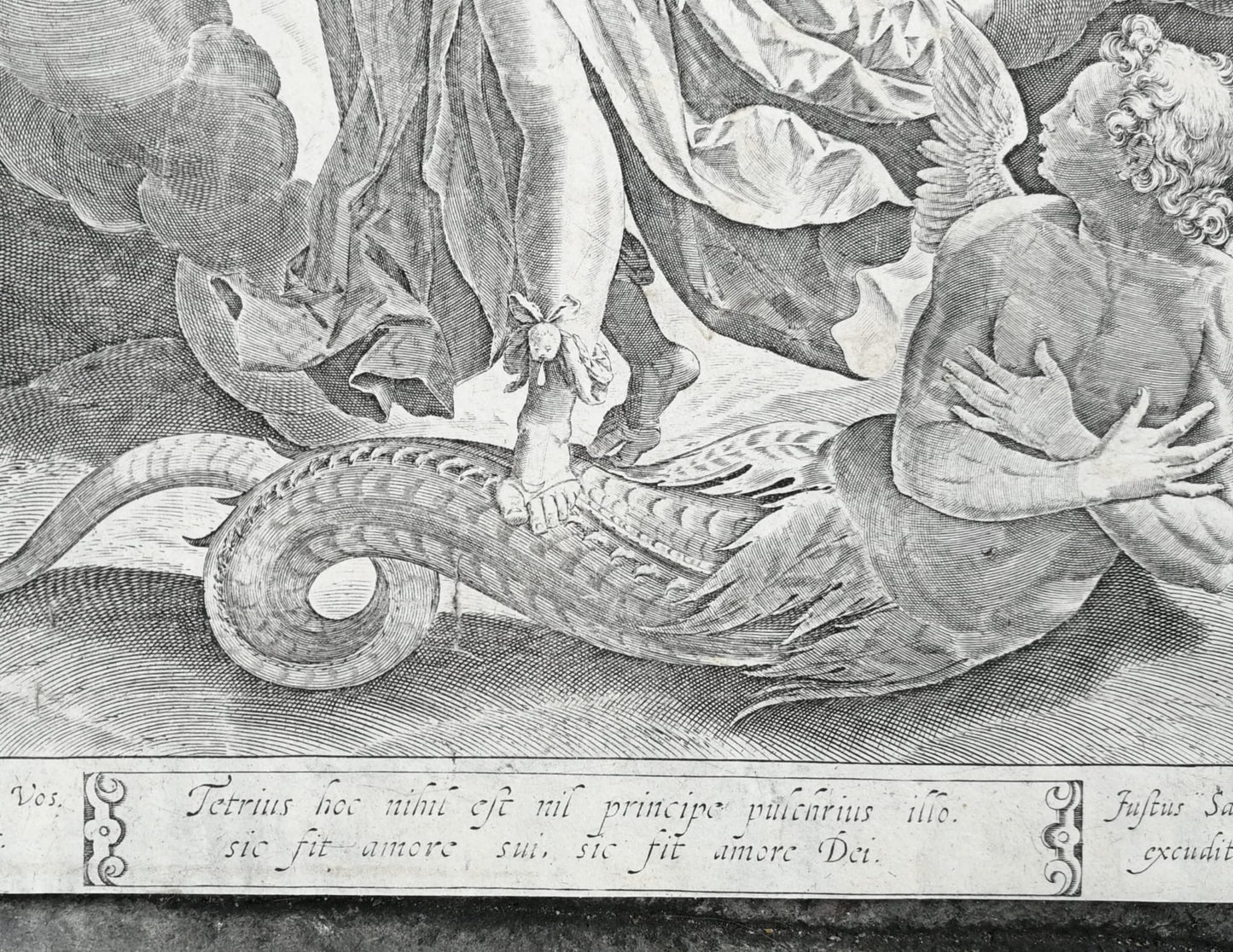 Sadeler Engraving after Maarten de Vos – Saint Michael and the Dragon, 16th C.