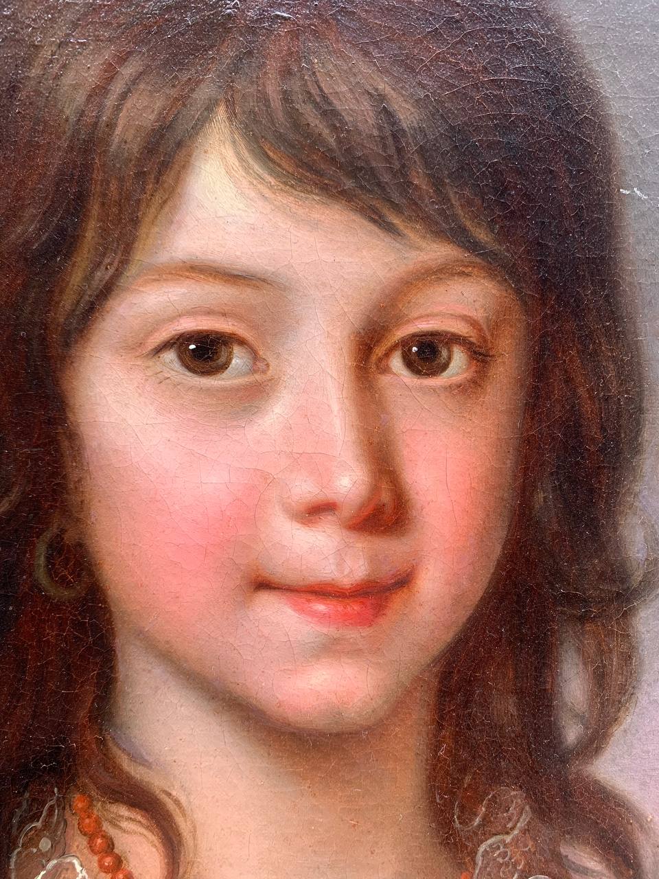 Portrait of a Young Girl with a Basket of Flowers and Coral Necklace, with the Bay of Naples in the Background