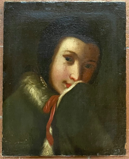 Portrait of a Young Woman in a Fur-Trimmed Cloak with a Red Ribbon. Entourage of Pietro Rotari (Verona, 1707 – Saint Petersburg, 1762)