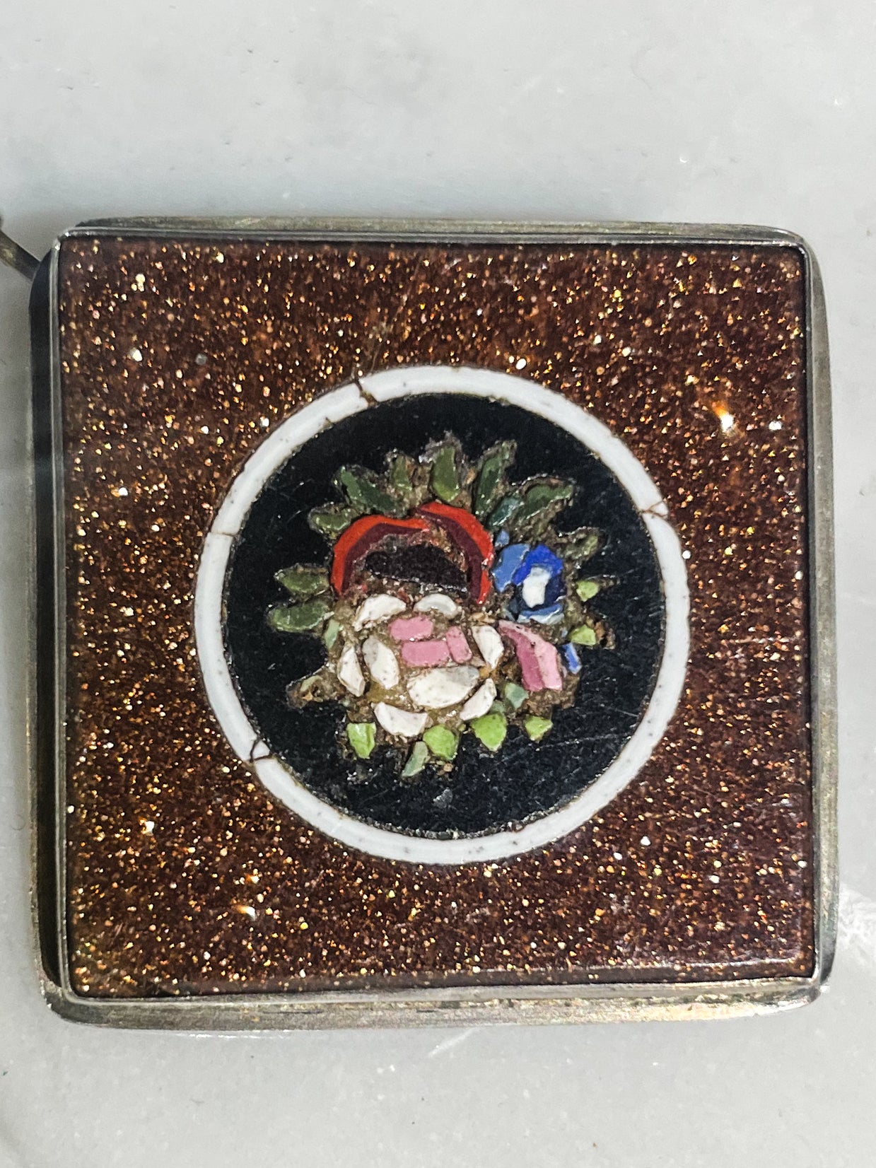 XIX century Micromosaic and avventurina brooch.