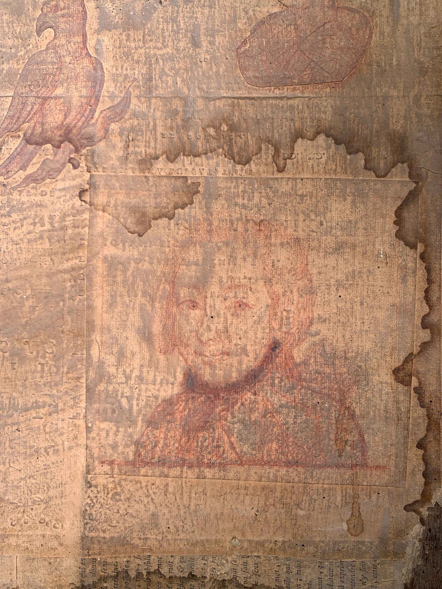 Penitent Mary Magdalene on oak panel with atelier drawings and paper collage on the reverse. Flemish or Dutch school, 17th century