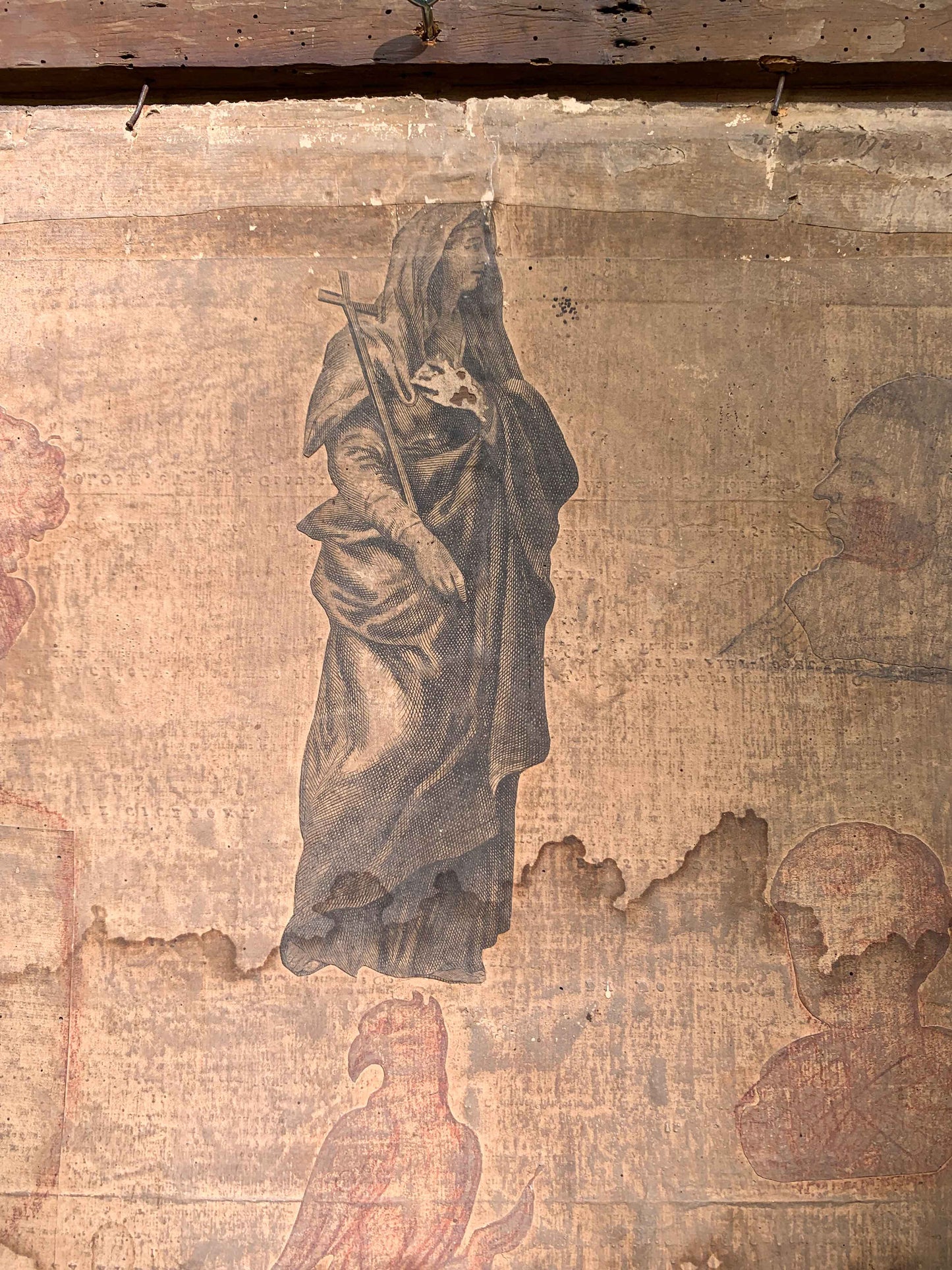 Penitent Mary Magdalene on oak panel with atelier drawings and paper collage on the reverse. Flemish or Dutch school, 17th century