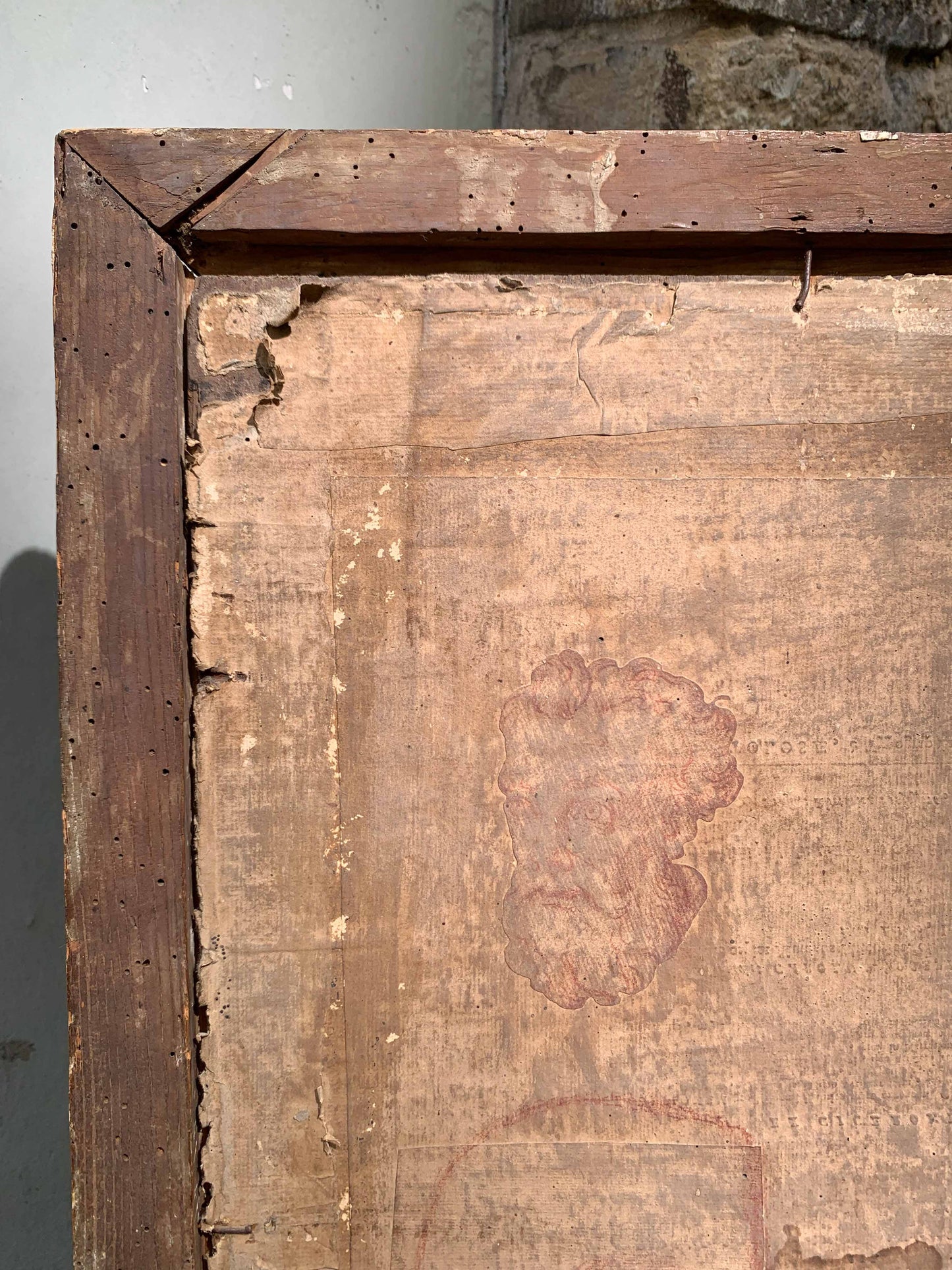 Penitent Mary Magdalene on oak panel with atelier drawings and paper collage on the reverse. Flemish or Dutch school, 17th century
