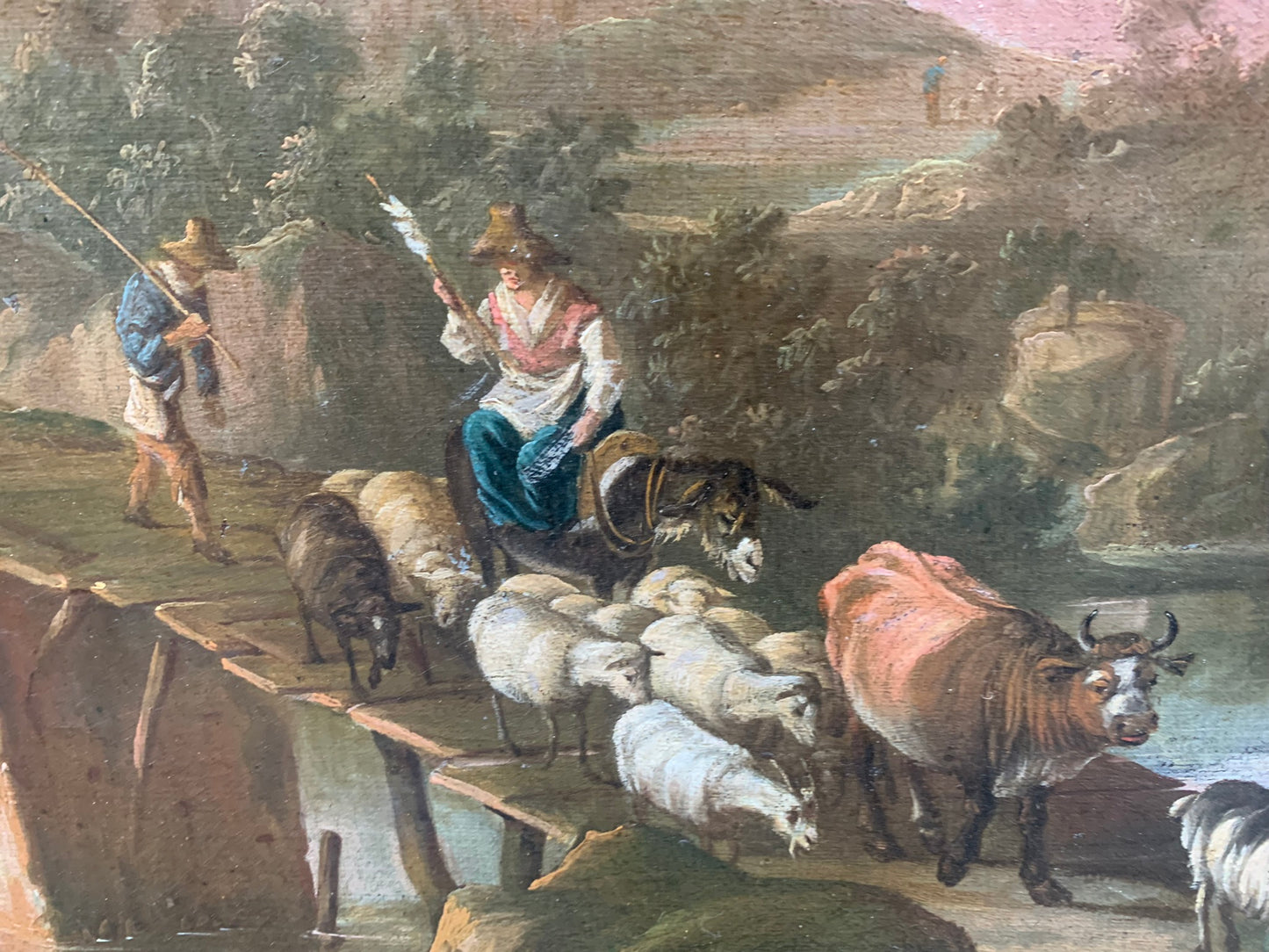 Circle of Jan Both  ( Utrecht, 1618-1652).  Italianate landscape with shepherd and a bridge