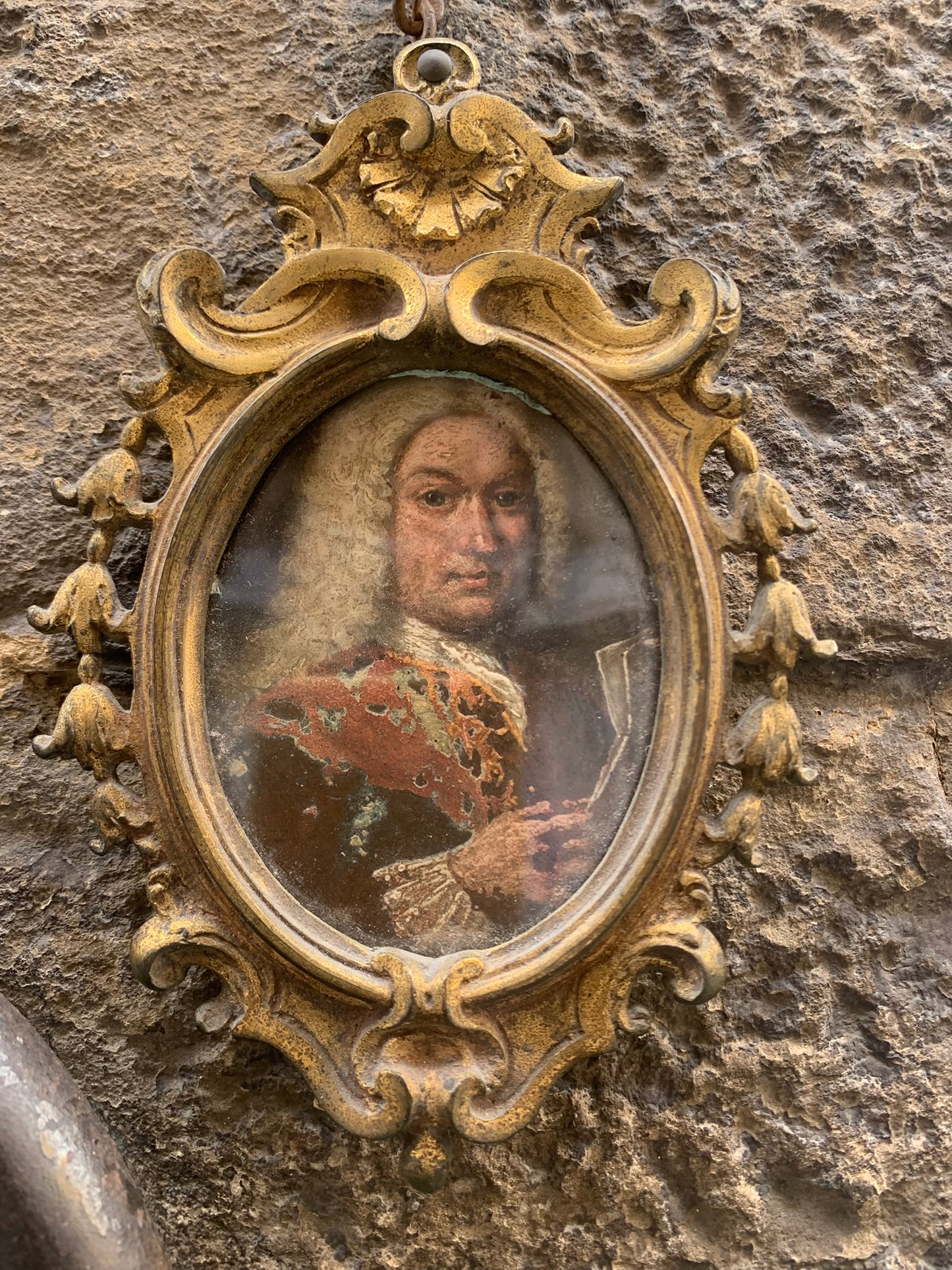 Portrait of a Man with Wig and Document in Hand Late 17th. Oil on copper