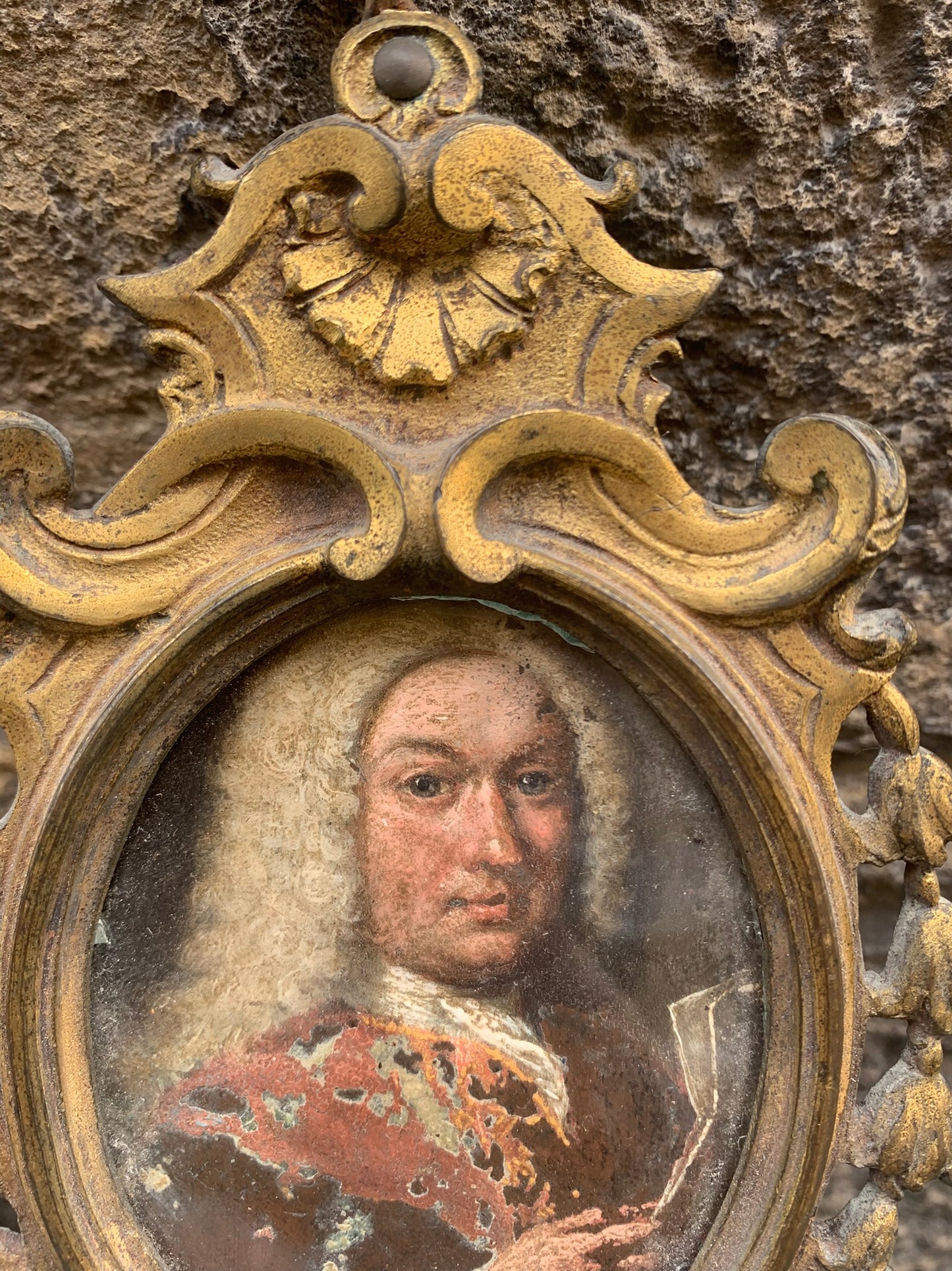 Portrait of a Man with Wig and Document in Hand Late 17th. Oil on copper