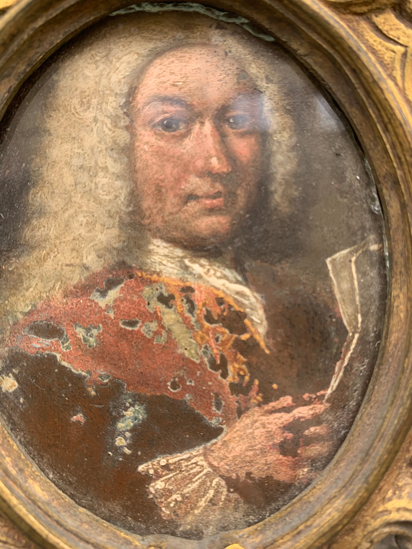 Portrait of a Man with Wig and Document in Hand Late 17th. Oil on copper