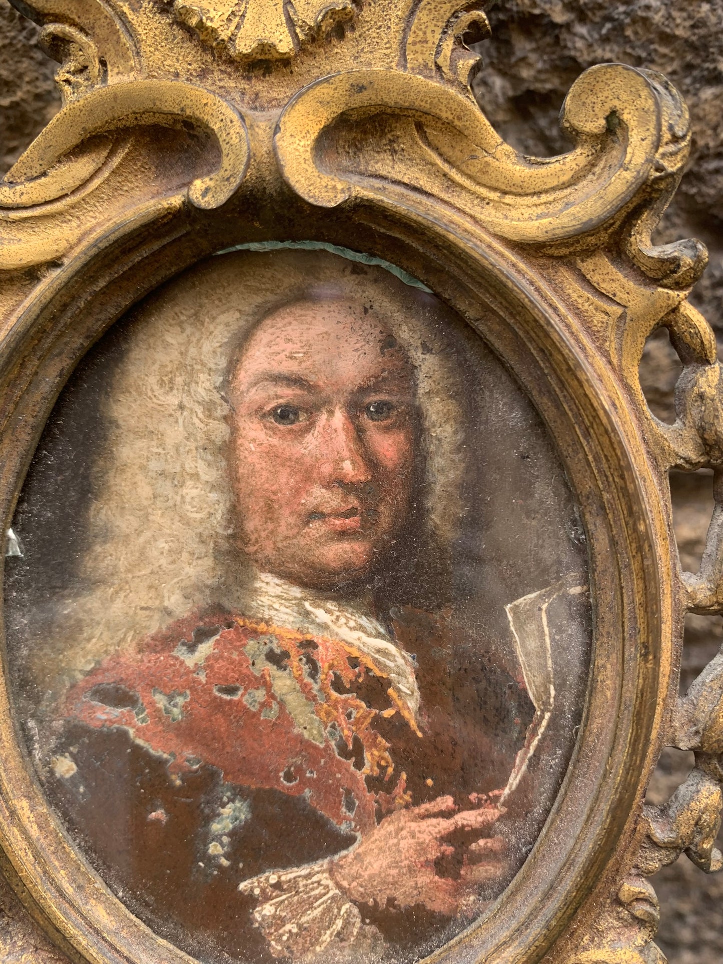 Portrait of a Man with Wig and Document in Hand Late 17th. Oil on copper