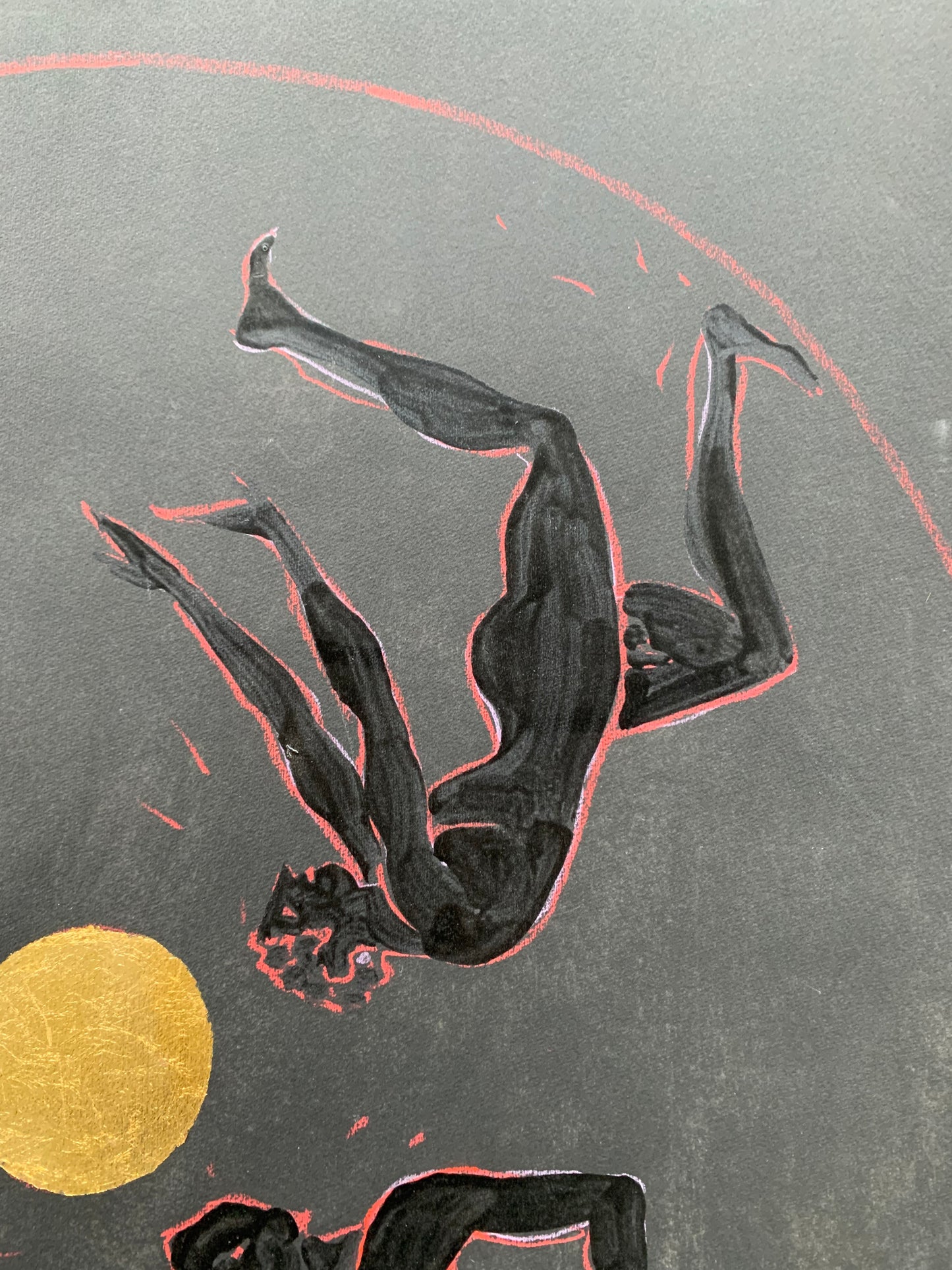 Dionysian. Three Male Figures Dancing Around a Golden Sun by Marco Silombria