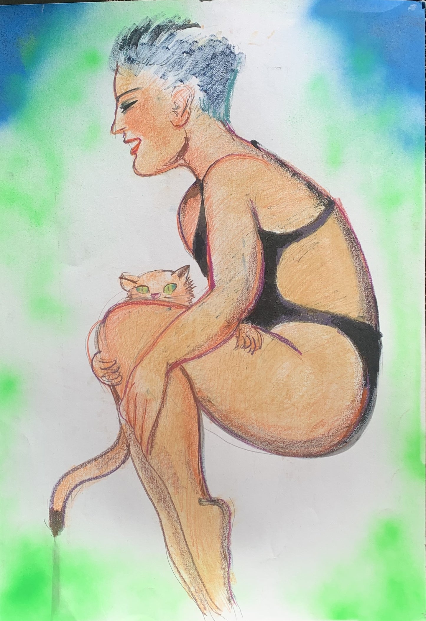 Dive with Cat. Swimmer. Marco Silombria (Savona, 1936 – Albissola, 2017) 1980s