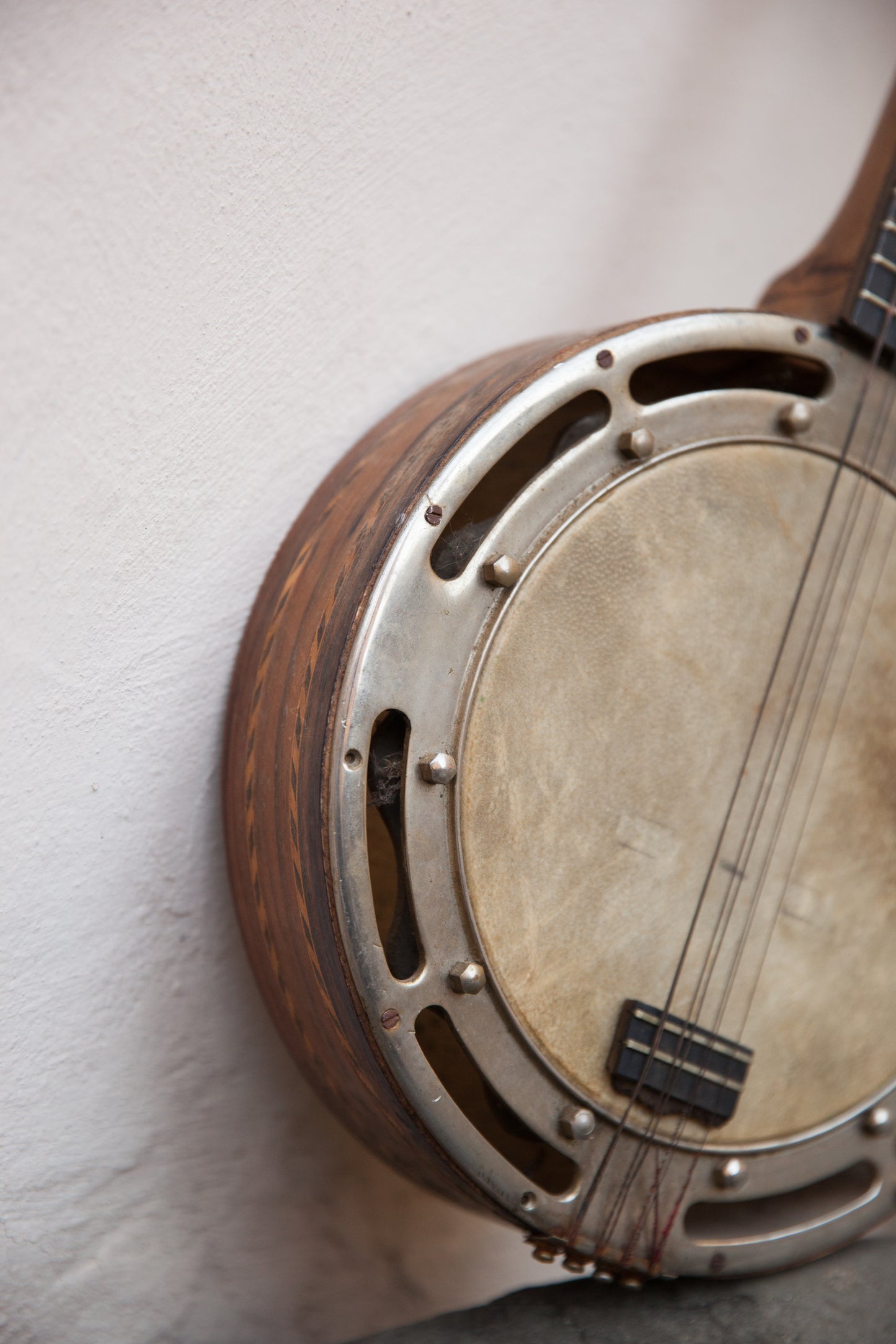 A Banjo. Art Deco Era Musical Instrument With Wood Inlay. Achille Jacomoni.