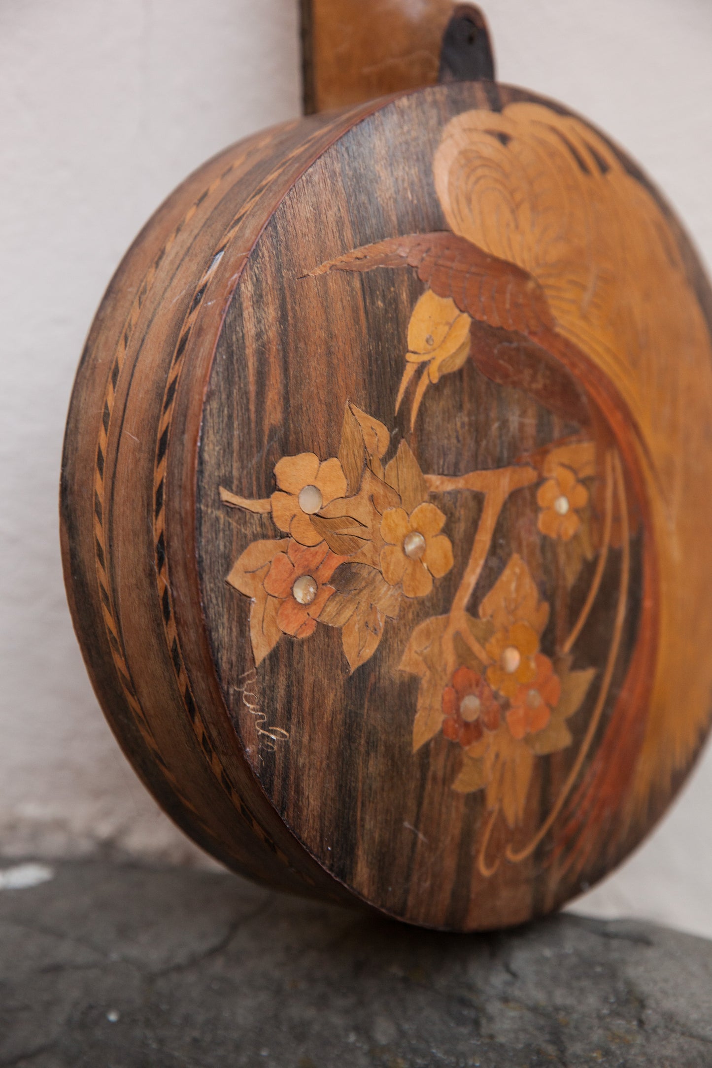 A Banjo. Art Deco Era Musical Instrument With Wood Inlay. Achille Jacomoni.