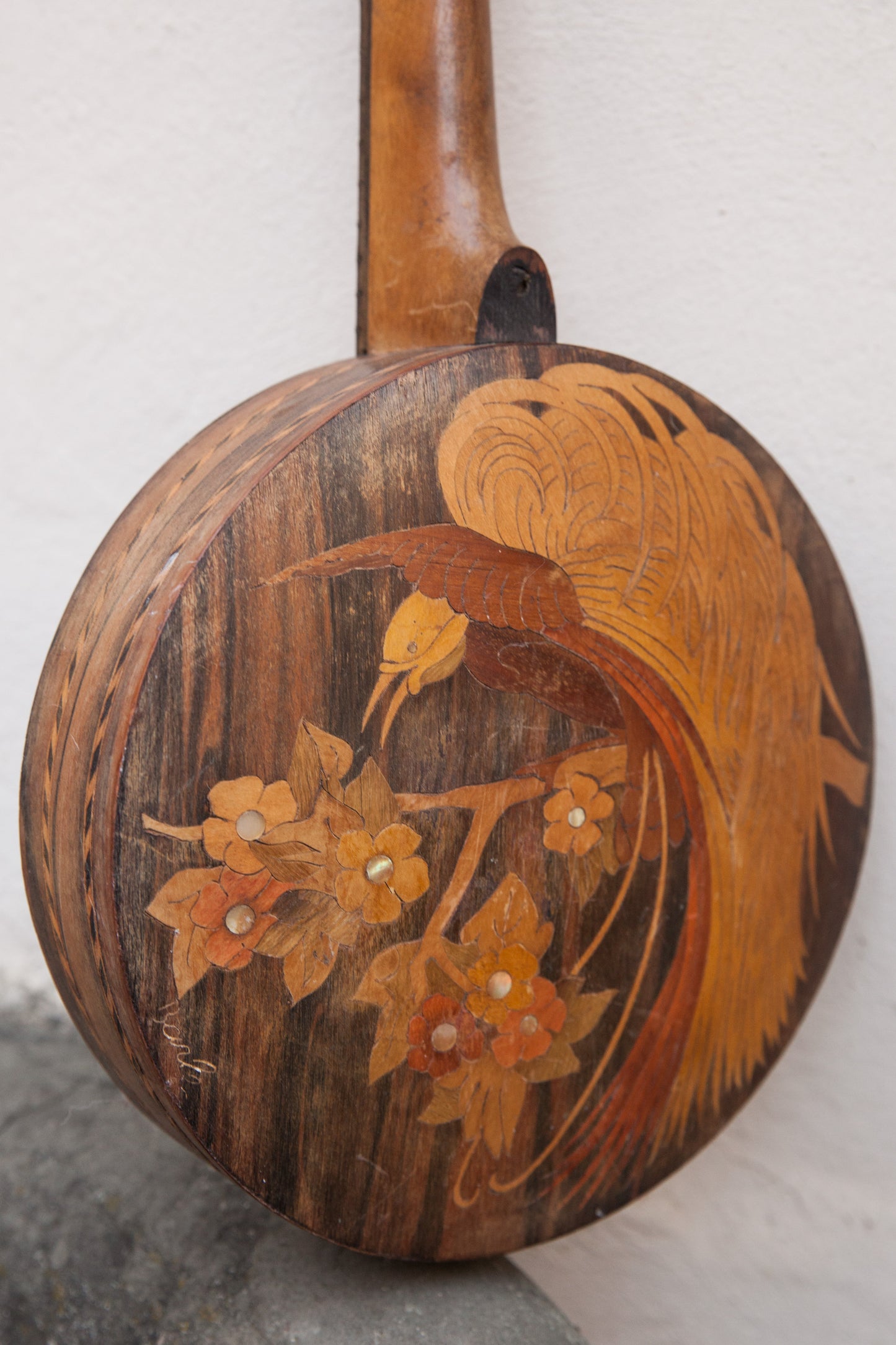 A Banjo. Art Deco Era Musical Instrument With Wood Inlay. Achille Jacomoni.