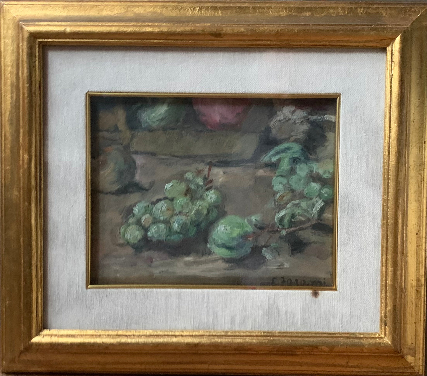 Still Life in Green with Grapes, Plums, Pears, and Mushroom, Enzo Faraoni