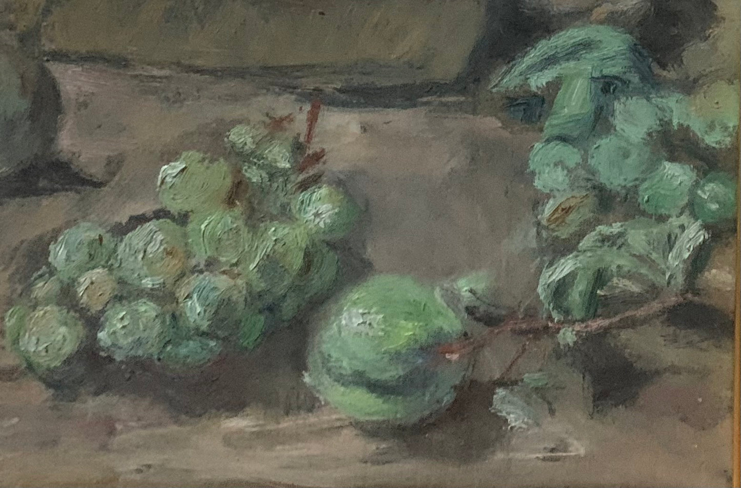 Still Life in Green with Grapes, Plums, Pears, and Mushroom, Enzo Faraoni