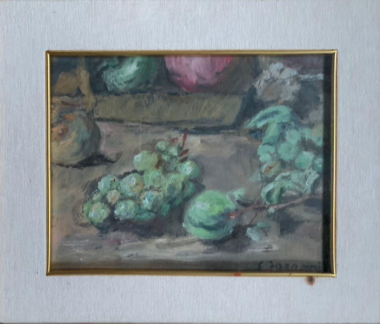Still Life in Green with Grapes, Plums, Pears, and Mushroom, Enzo Faraoni