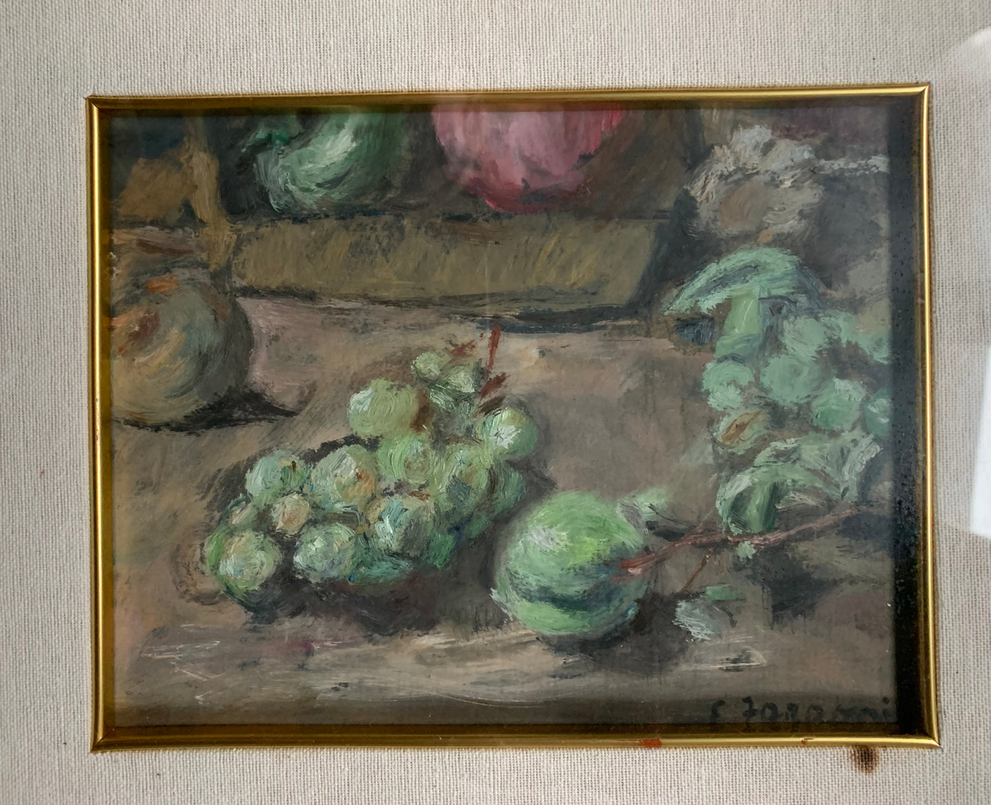 Still Life in Green with Grapes, Plums, Pears, and Mushroom, Enzo Faraoni