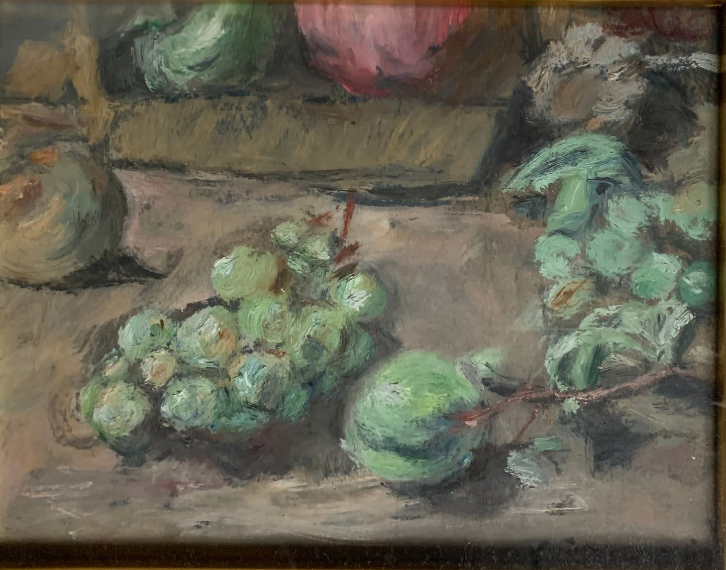 Still Life in Green with Grapes, Plums, Pears, and Mushroom, Enzo Faraoni