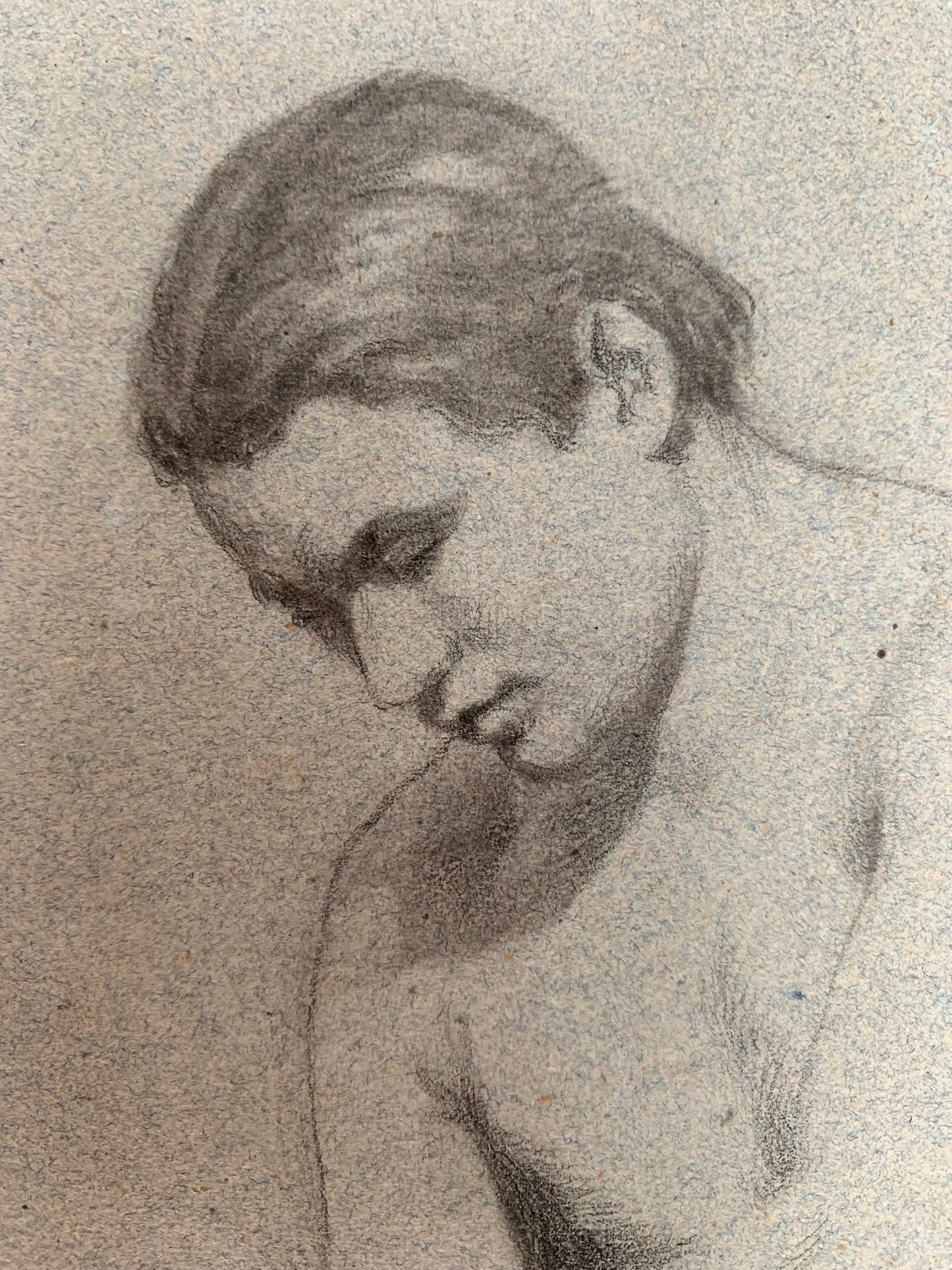 19th century Italian school drawing. Academic study of the figure of the young naked man.