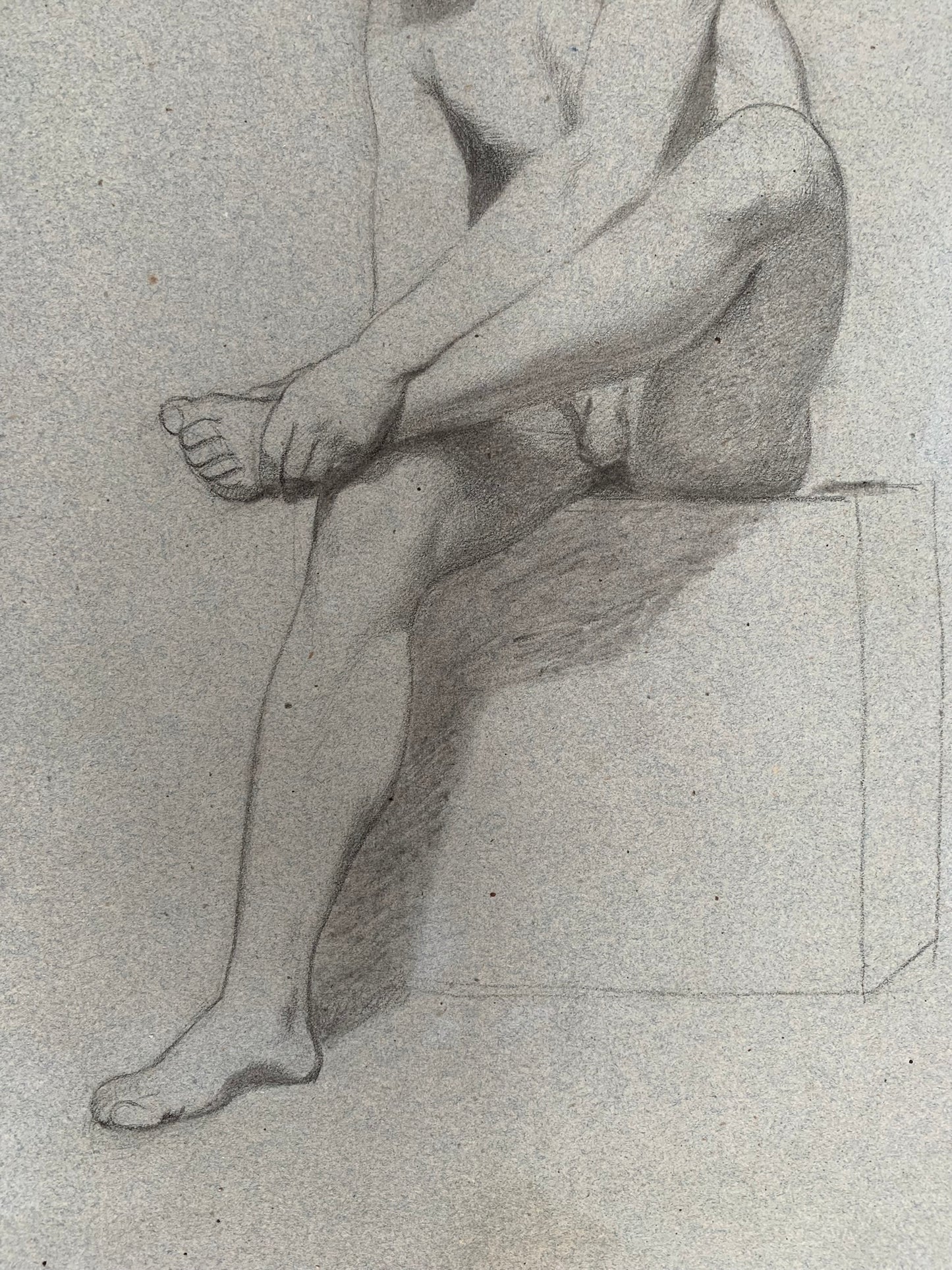 19th century Italian school drawing. Academic study of the figure of the young naked man.