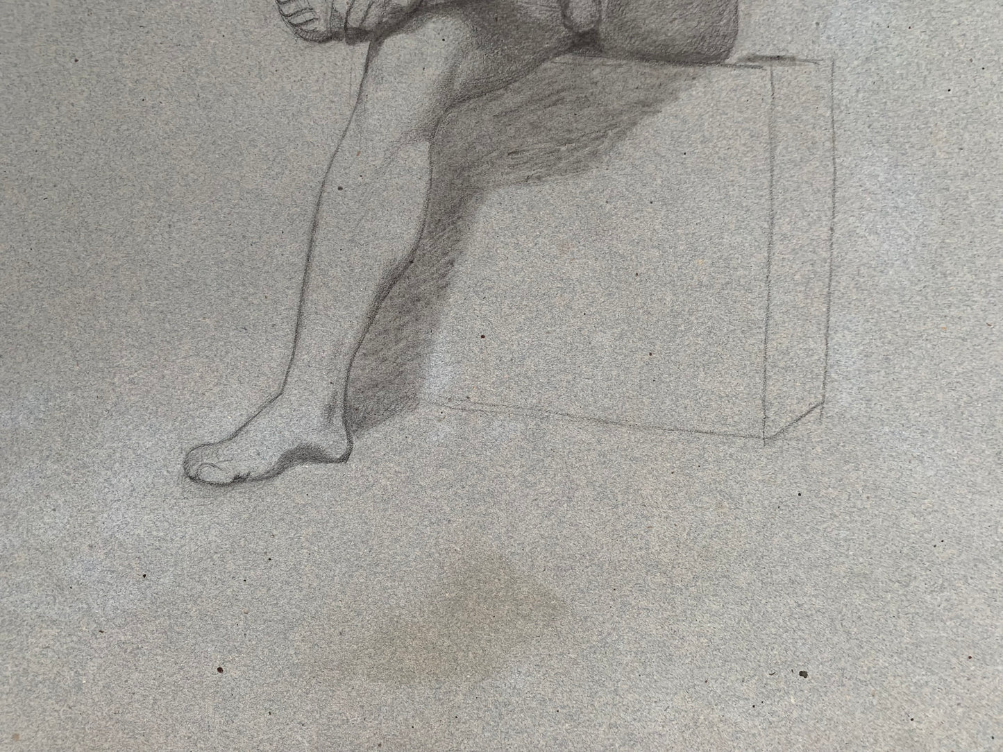 19th century Italian school drawing. Academic study of the figure of the young naked man.