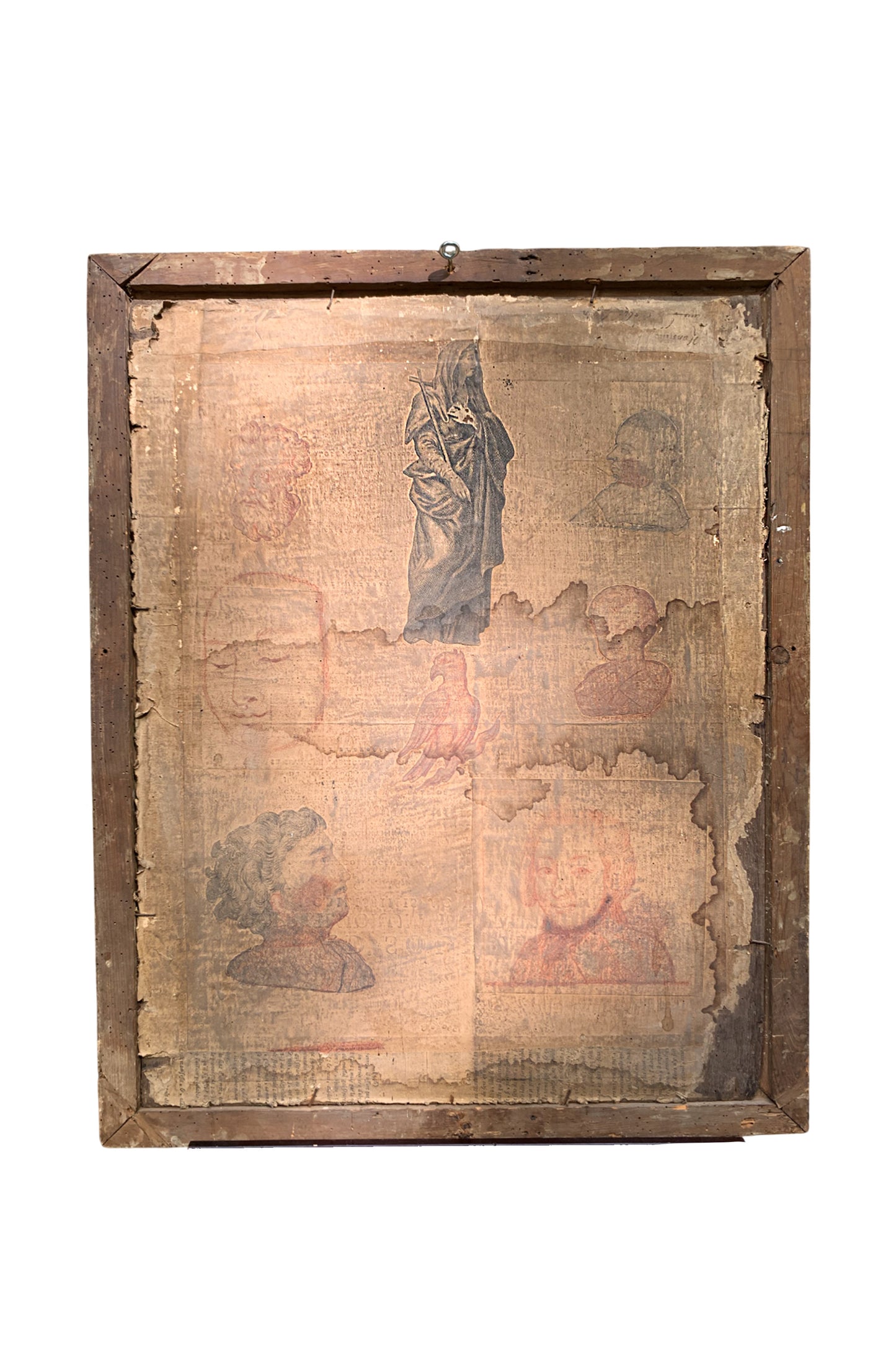 Penitent Mary Magdalene on oak panel with atelier drawings and paper collage on the reverse. Flemish or Dutch school, 17th century