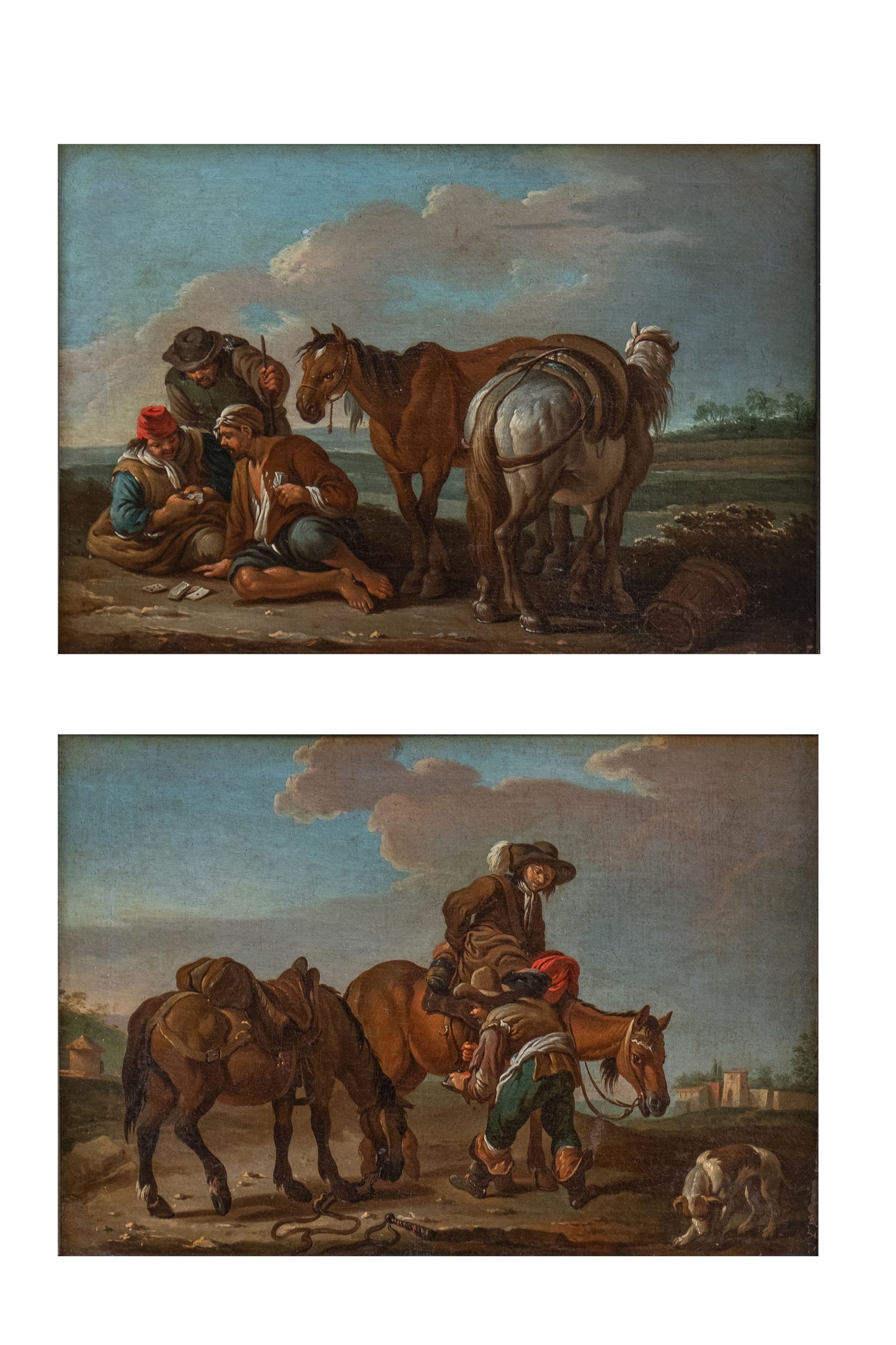 Paolo Monaldi. 2 paintings. "A stopover in the countryside" and "A game of cards". Circa 1740