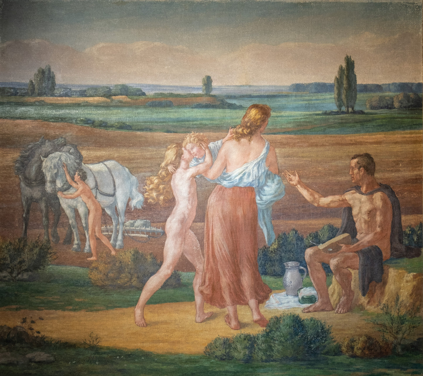 Symbolist Landscape With Symbols Of The Earth Artist: Prosper Colmant. Dated 1912. Cm 161x180