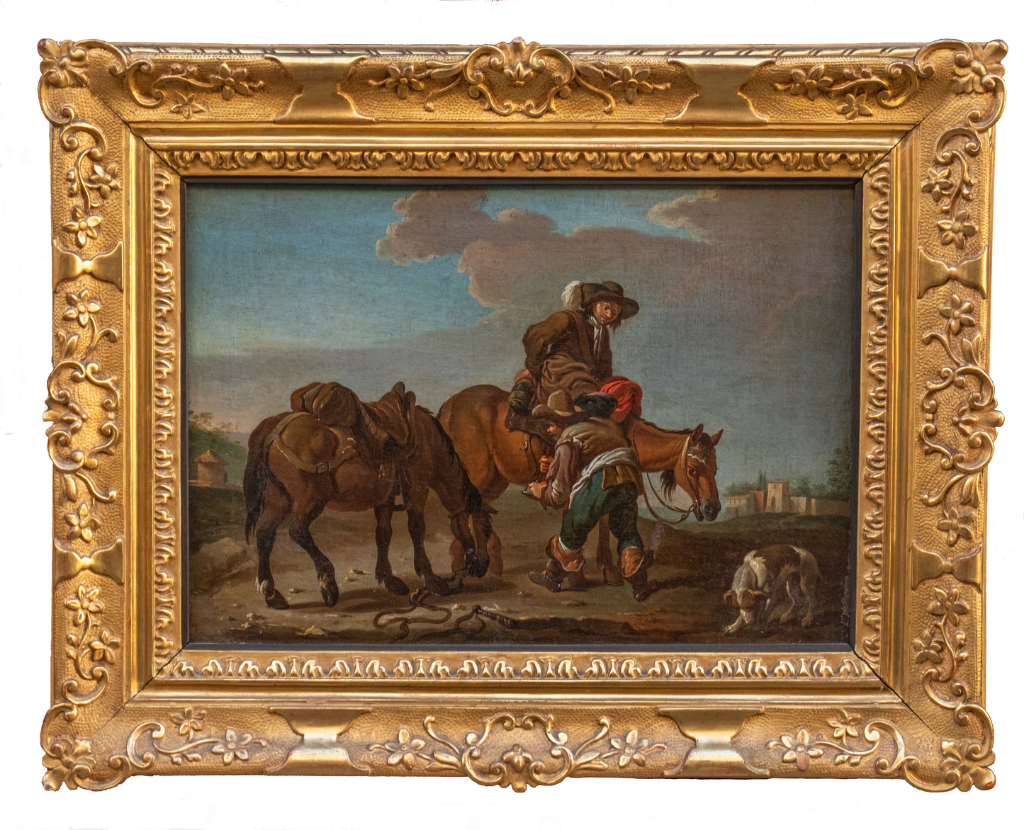 Paolo Monaldi. 2 paintings. "A stopover in the countryside" and "A game of cards". Circa 1740