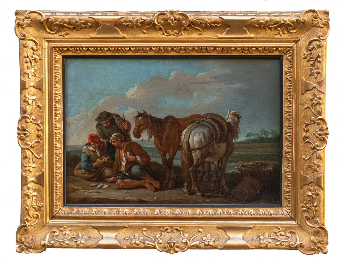 Paolo Monaldi. 2 paintings. "A stopover in the countryside" and "A game of cards". Circa 1740