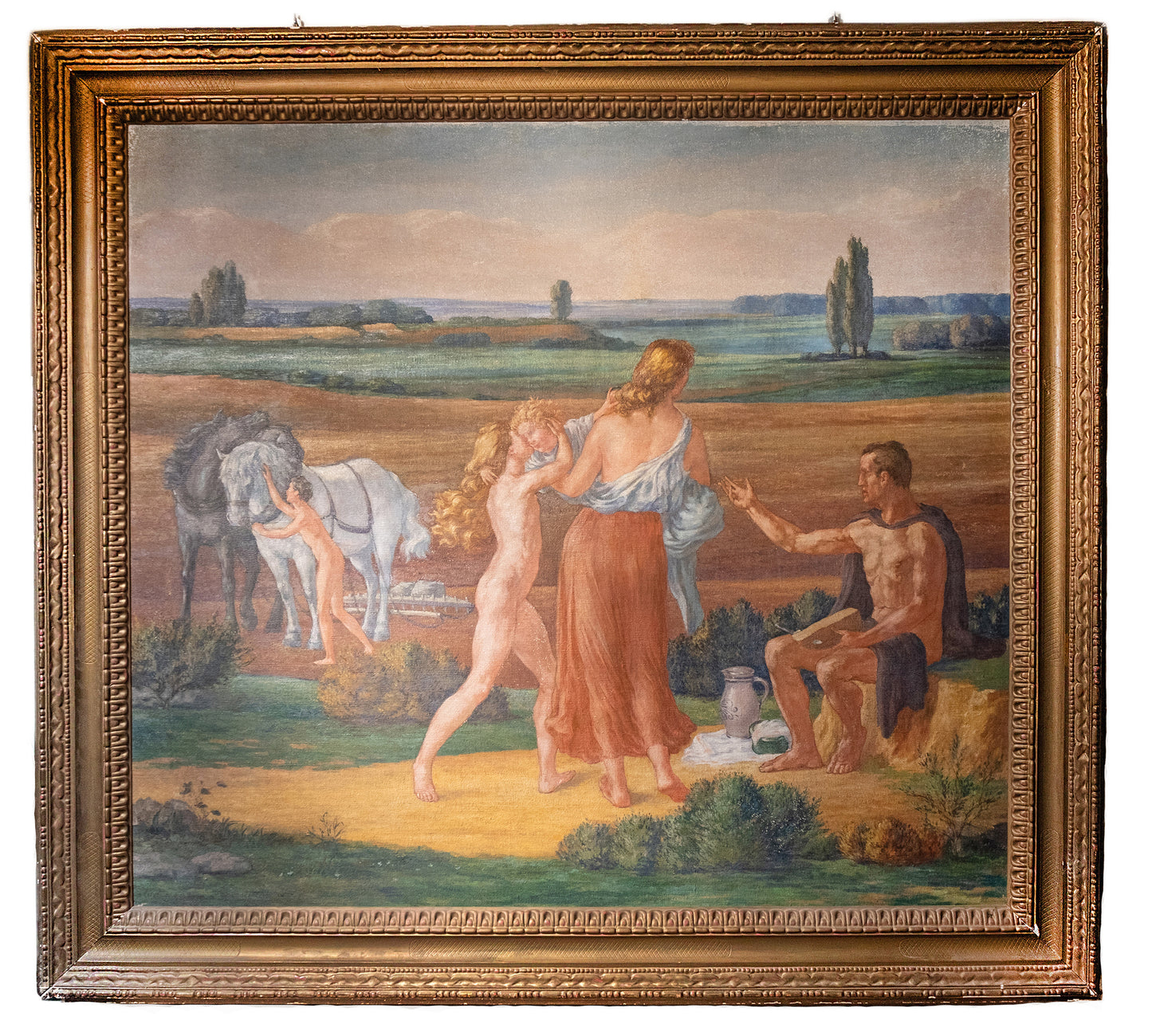 Symbolist Landscape With Symbols Of The Earth Artist: Prosper Colmant. Dated 1912. Cm 161x180