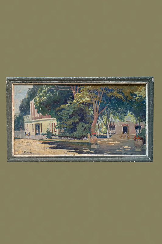 Raul Martinez (1876–1974). Sunny afternoon in the courtyard of a Hasienda in Cuba.