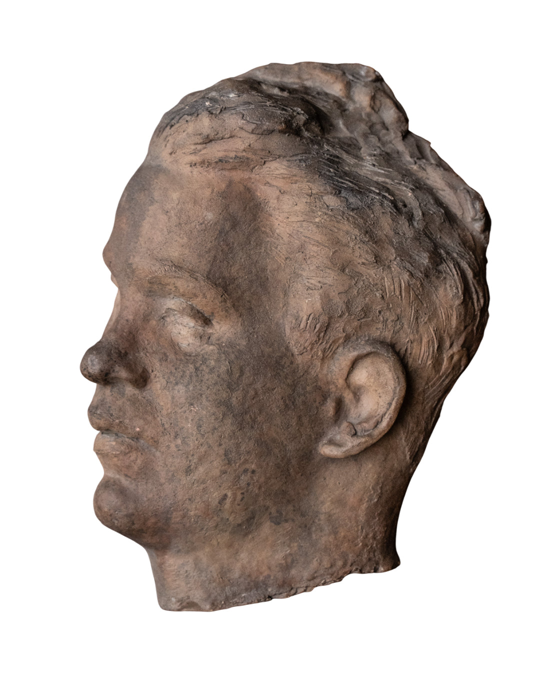 Asymmetrical head of man, terracotta sculpture, 1930s-40s, Giorgio Rossi (1894-1981). Tuscan Sculptor.