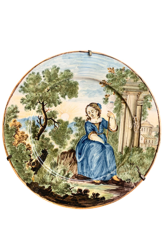 Castelli Maiolica, plate with classical ruins, Nicola Cappelletti, atelier.