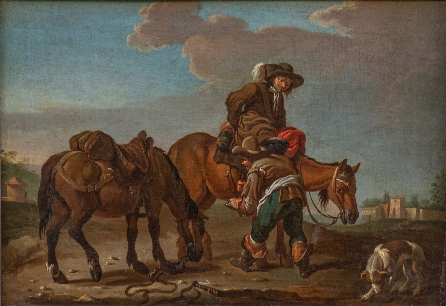 Paolo Monaldi. 2 paintings. "A stopover in the countryside" and "A game of cards". Circa 1740