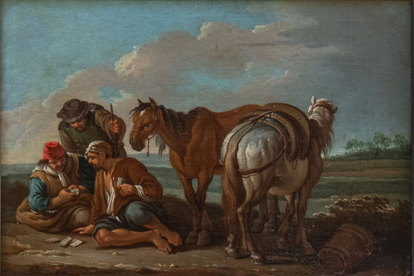 Paolo Monaldi. 2 paintings. "A stopover in the countryside" and "A game of cards". Circa 1740