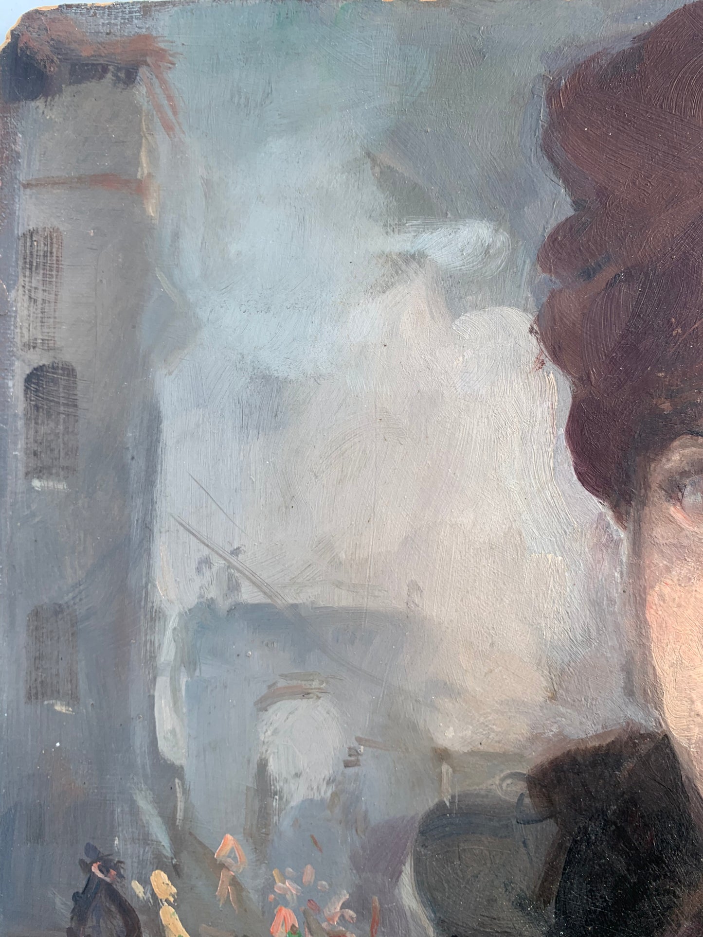 Young man portrait with Paris cityscape. Circa 1930.