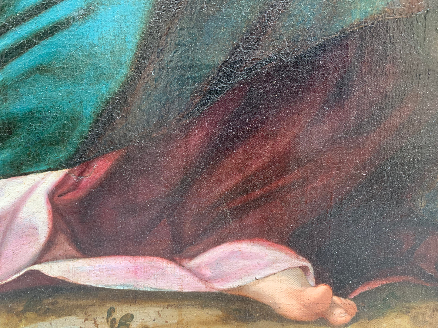 Late XVI century Madonna with child and St. John Baptist. Aemilian school.