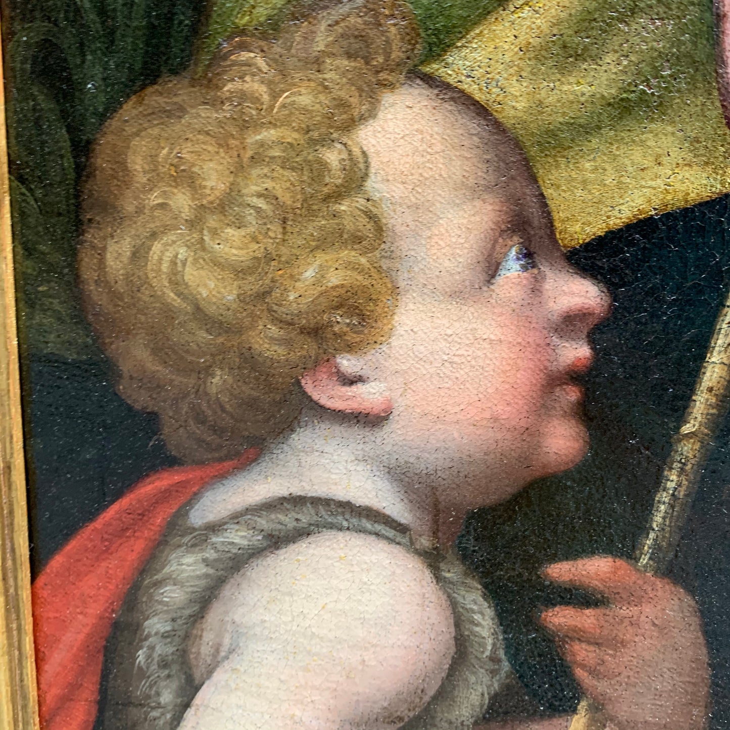 Late XVI century Madonna with child and St. John Baptist. Aemilian school.