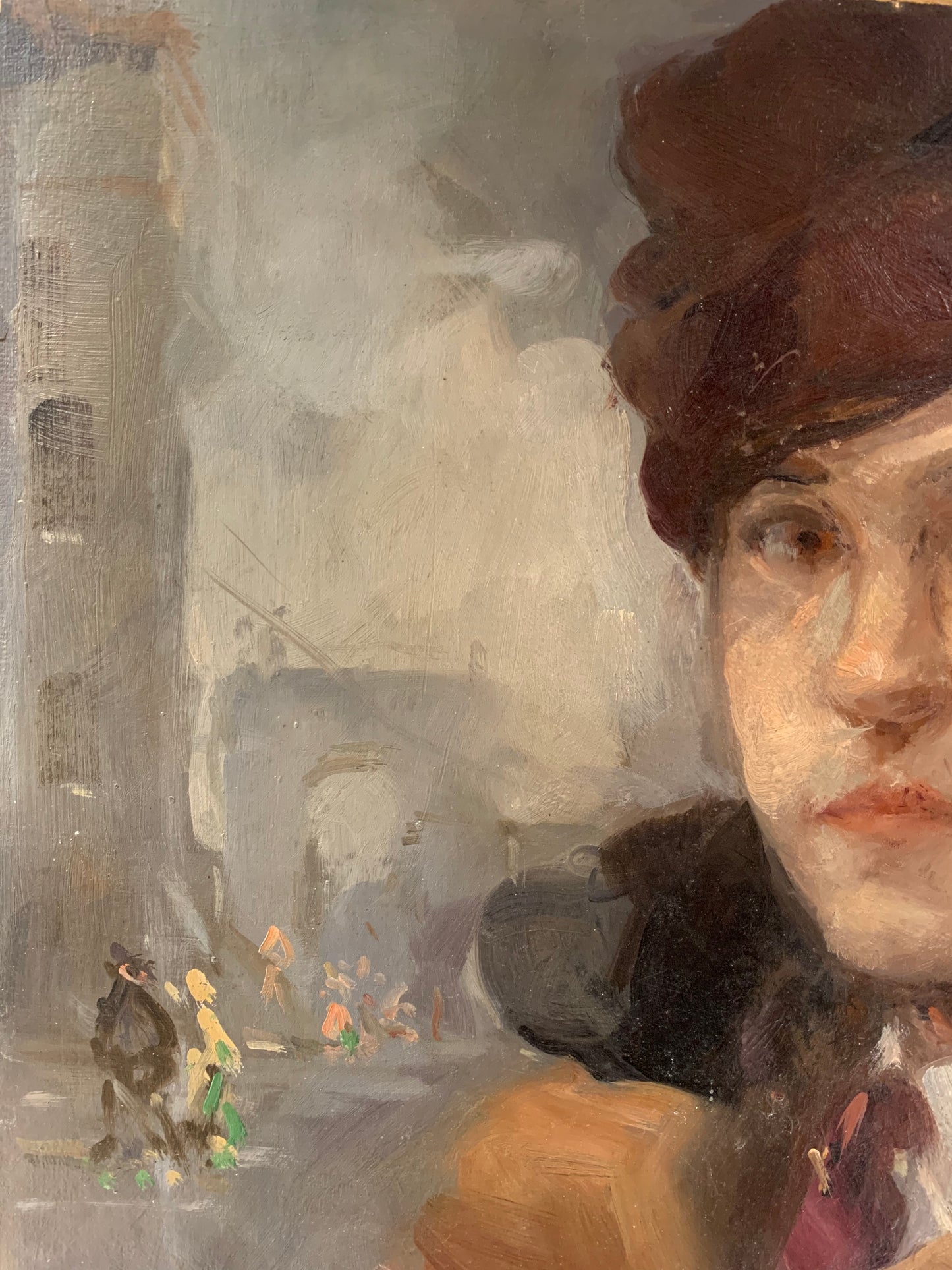 Young man portrait with Paris cityscape. Circa 1930.