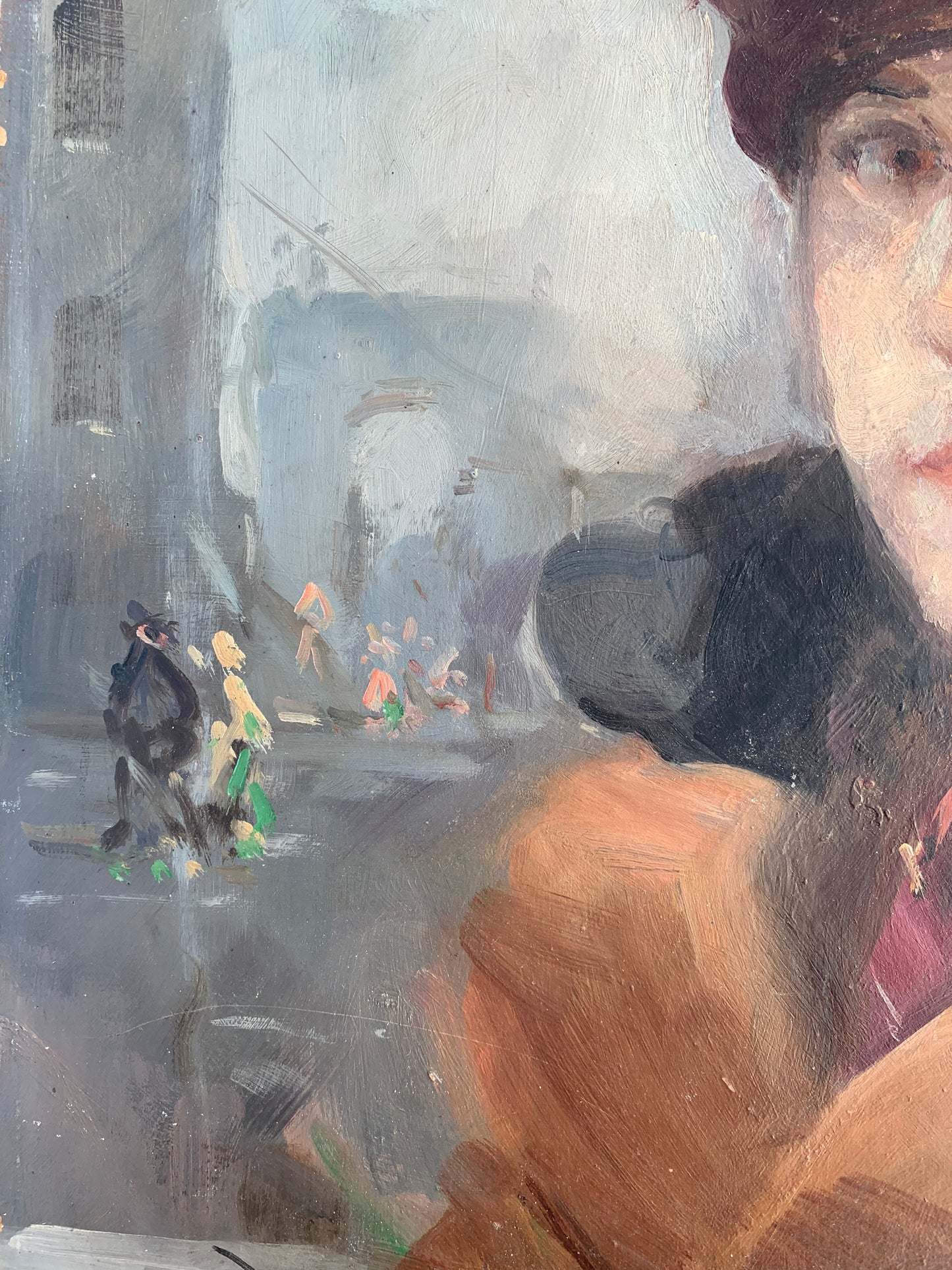 Young man portrait with Paris cityscape. Circa 1930.