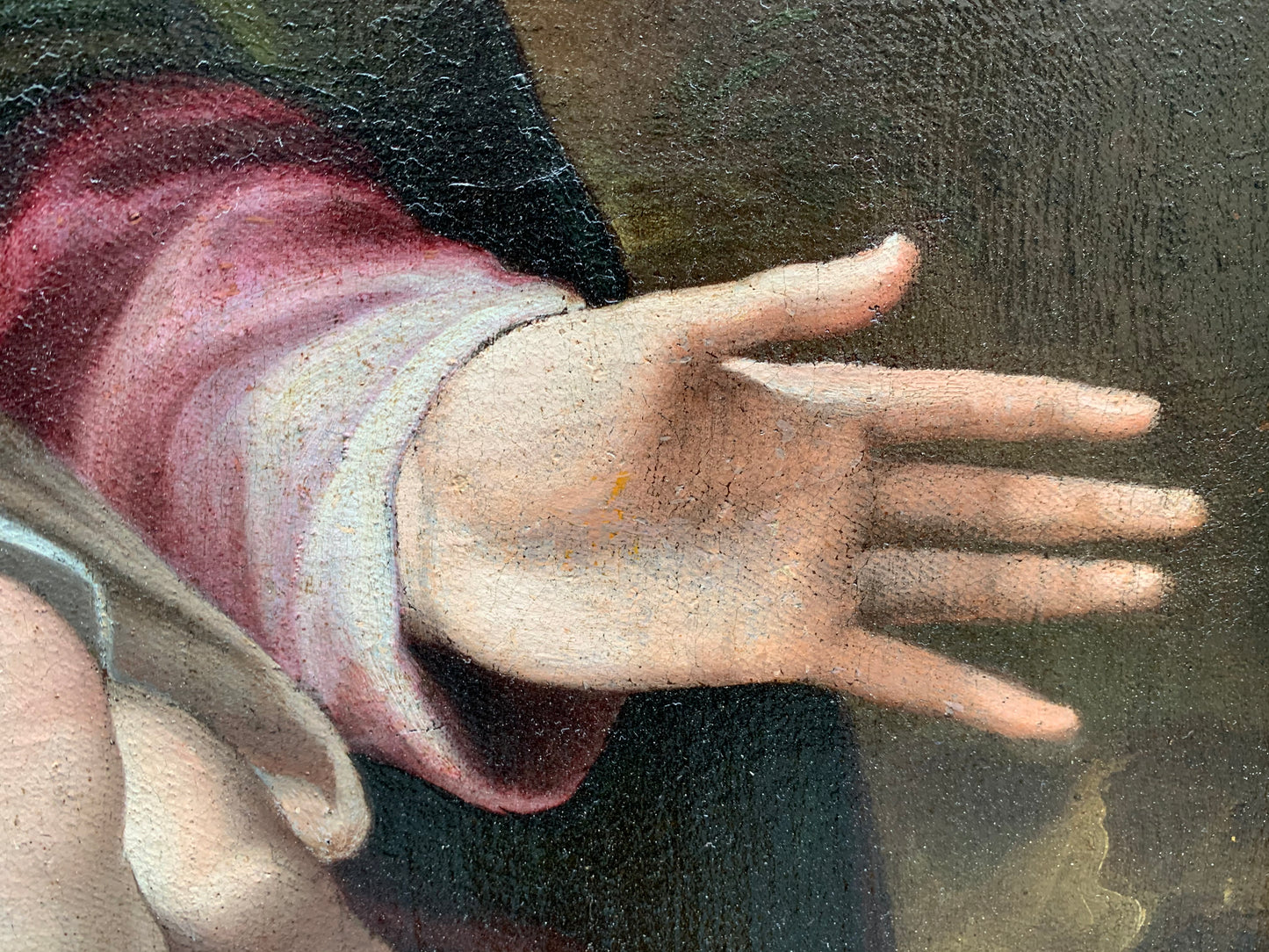 Late XVI century Madonna with child and St. John Baptist. Aemilian school.