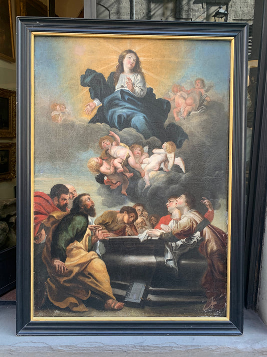 Ascension of the Madonna with the saints. 17th century Antwerp school.